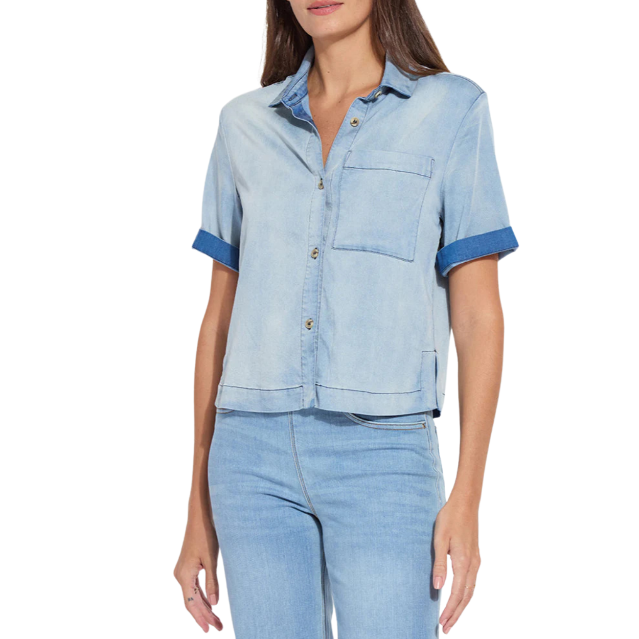 Lysse Bianca St Chambray Short Sleeve Top