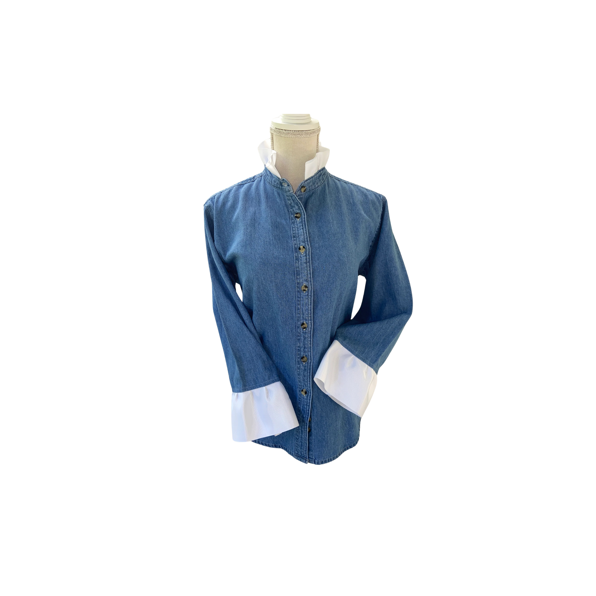 Barbara Ann White Grosgrain Ribbon Trim Denim Shirt