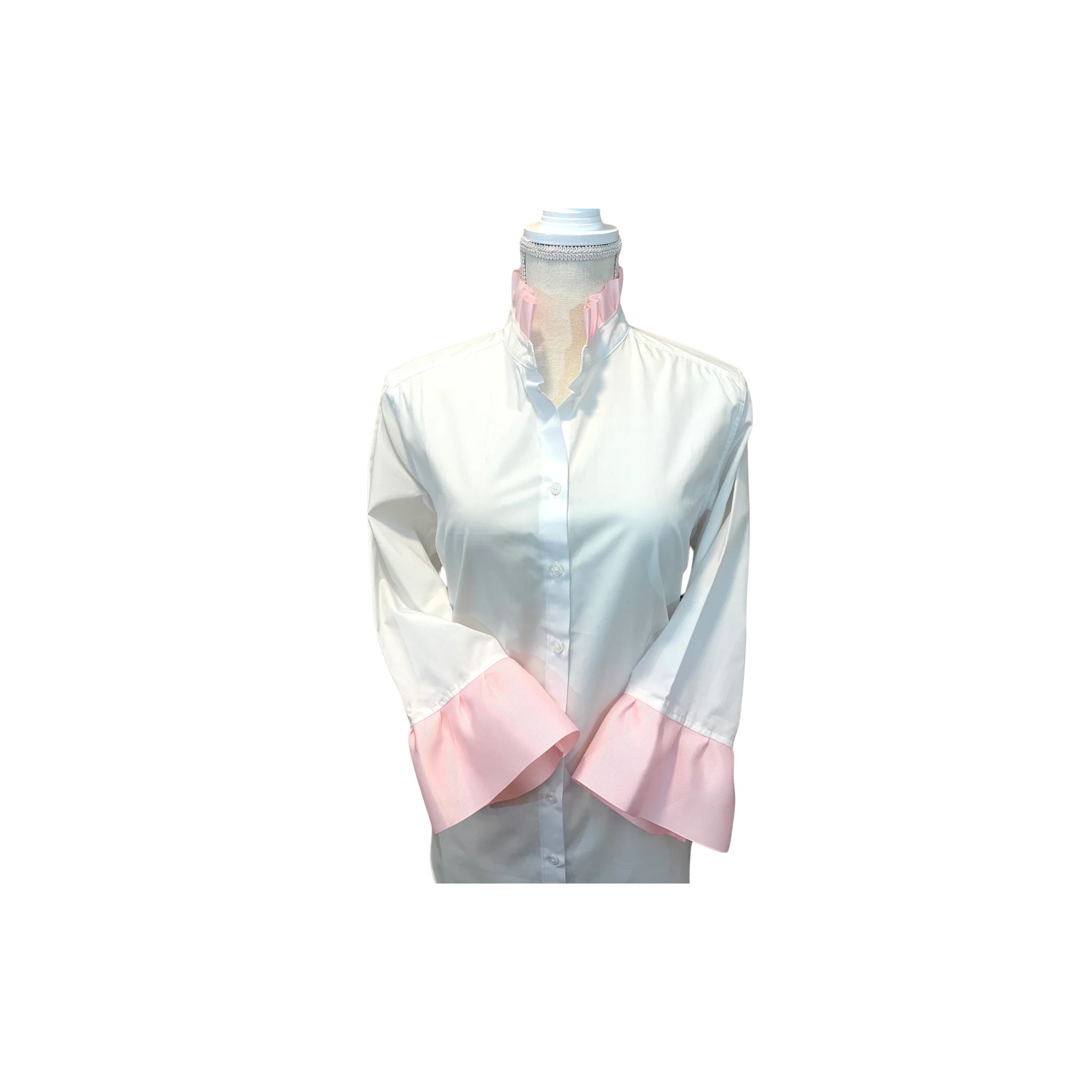Barbara Ann Ribbon Trim Shirt -White/Blush