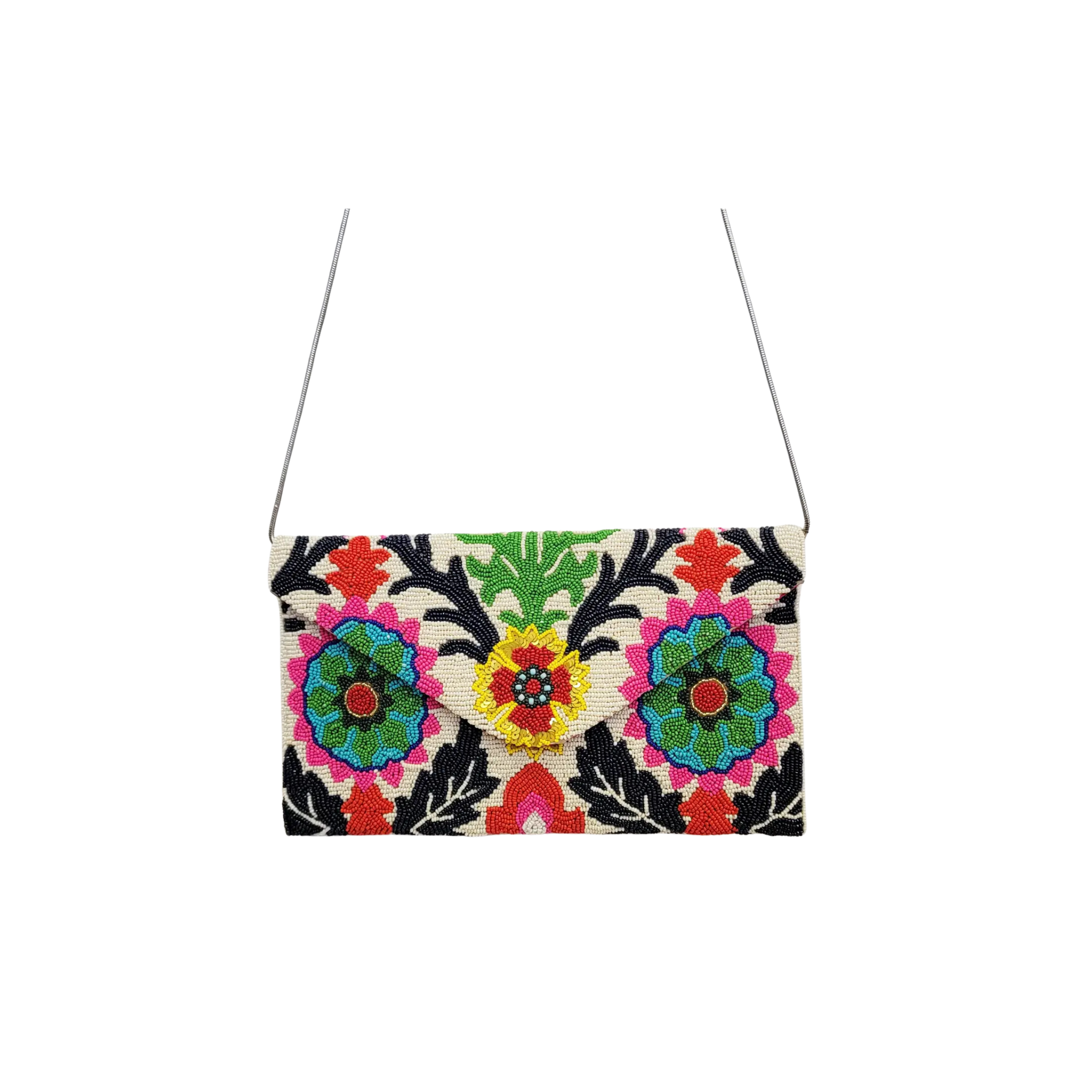 Beaded Art Pink Flower Clutch