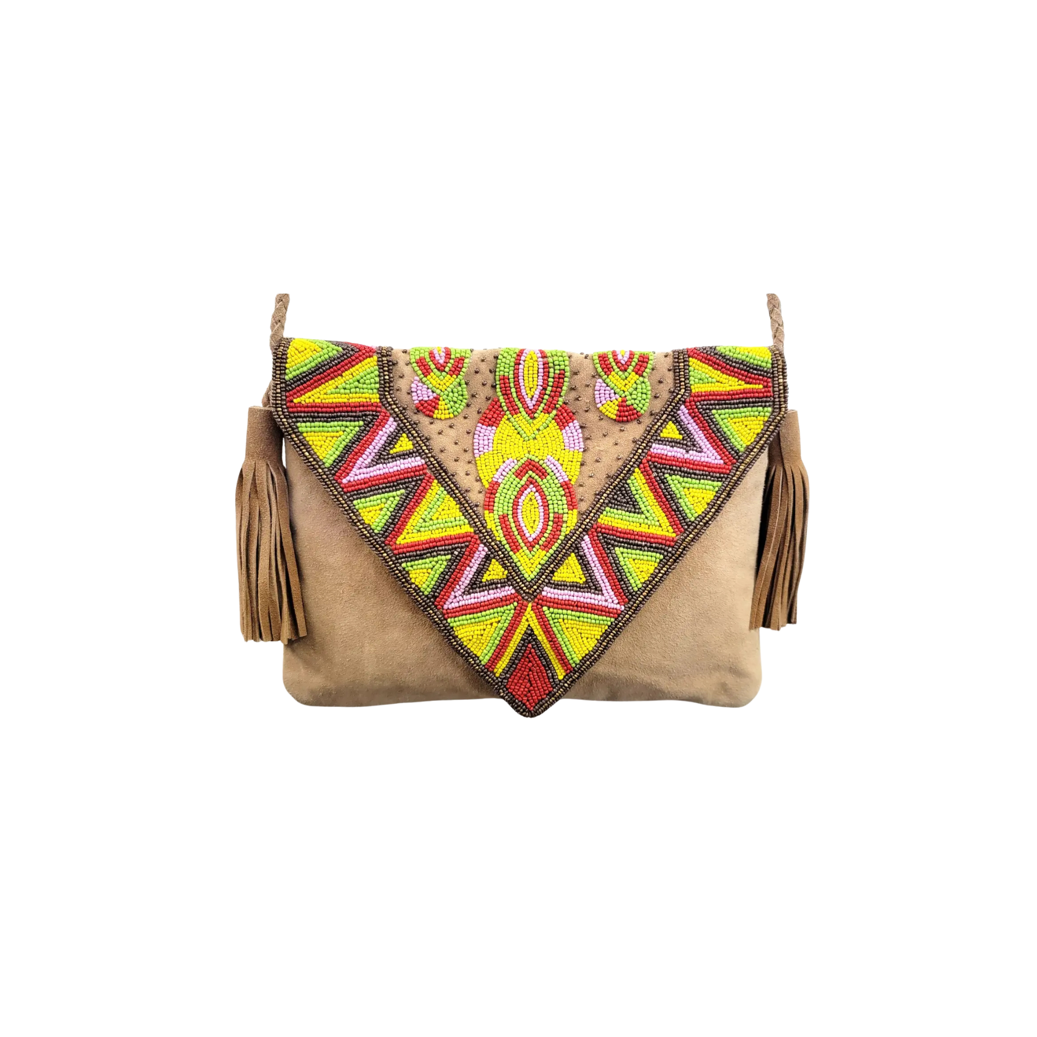 Bohemian Leather Beaded Envelop Clutch