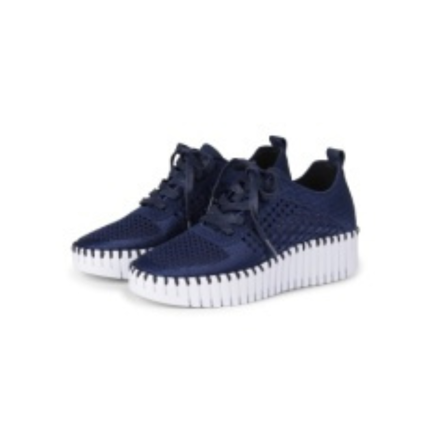 Ilse Jacobsen Tulip 4271 Platform Perforated Tennis Shoe -Dark Indigo Embroidery