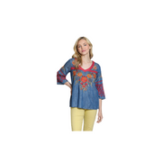 APNY Floral Embroidered V-Neck Pullover - Tencel Pink Multi
