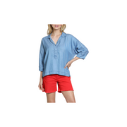 Pull Over Top with High Low Hem Lt. Indigo