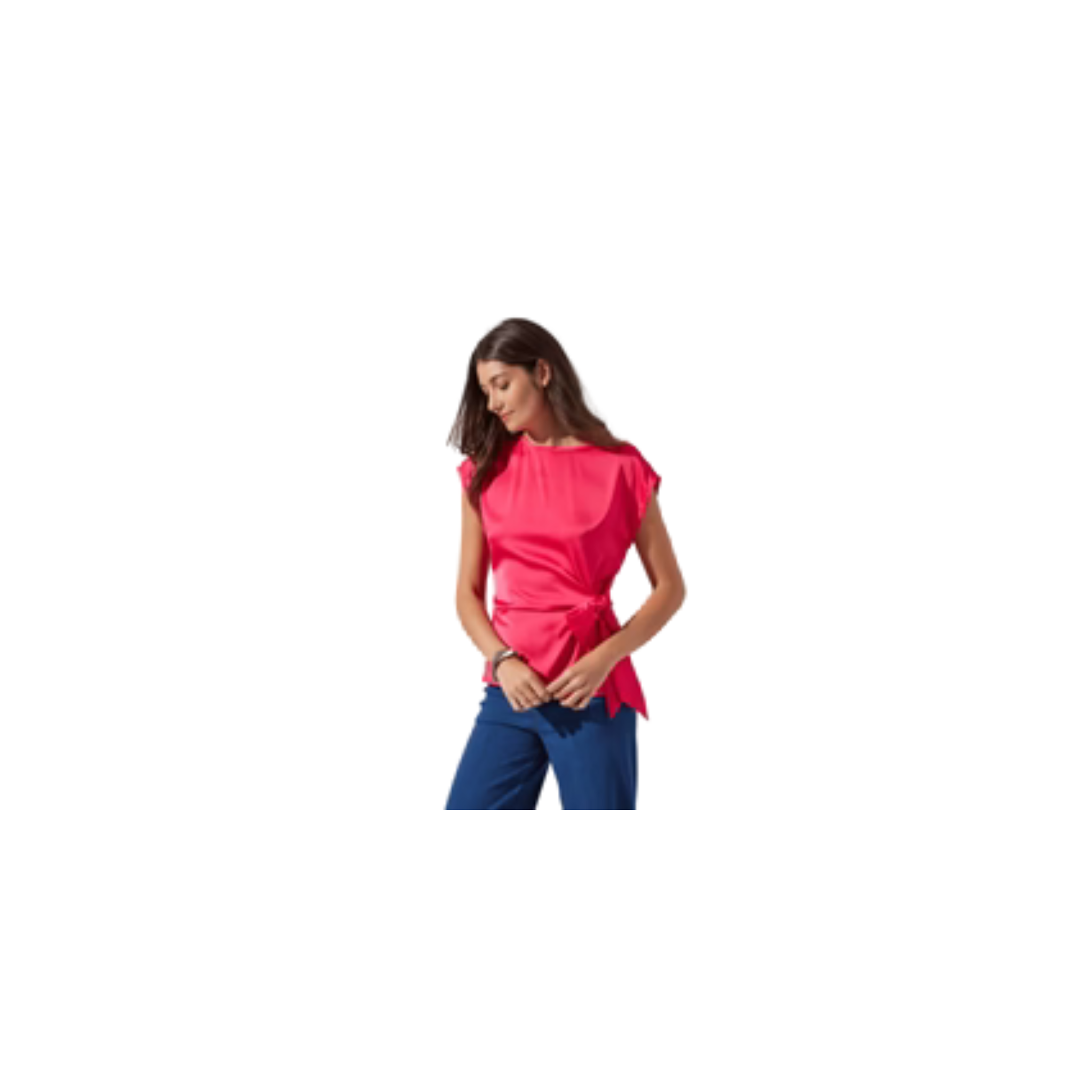 Rosalia Tie Drape Mix Media Top - Pink