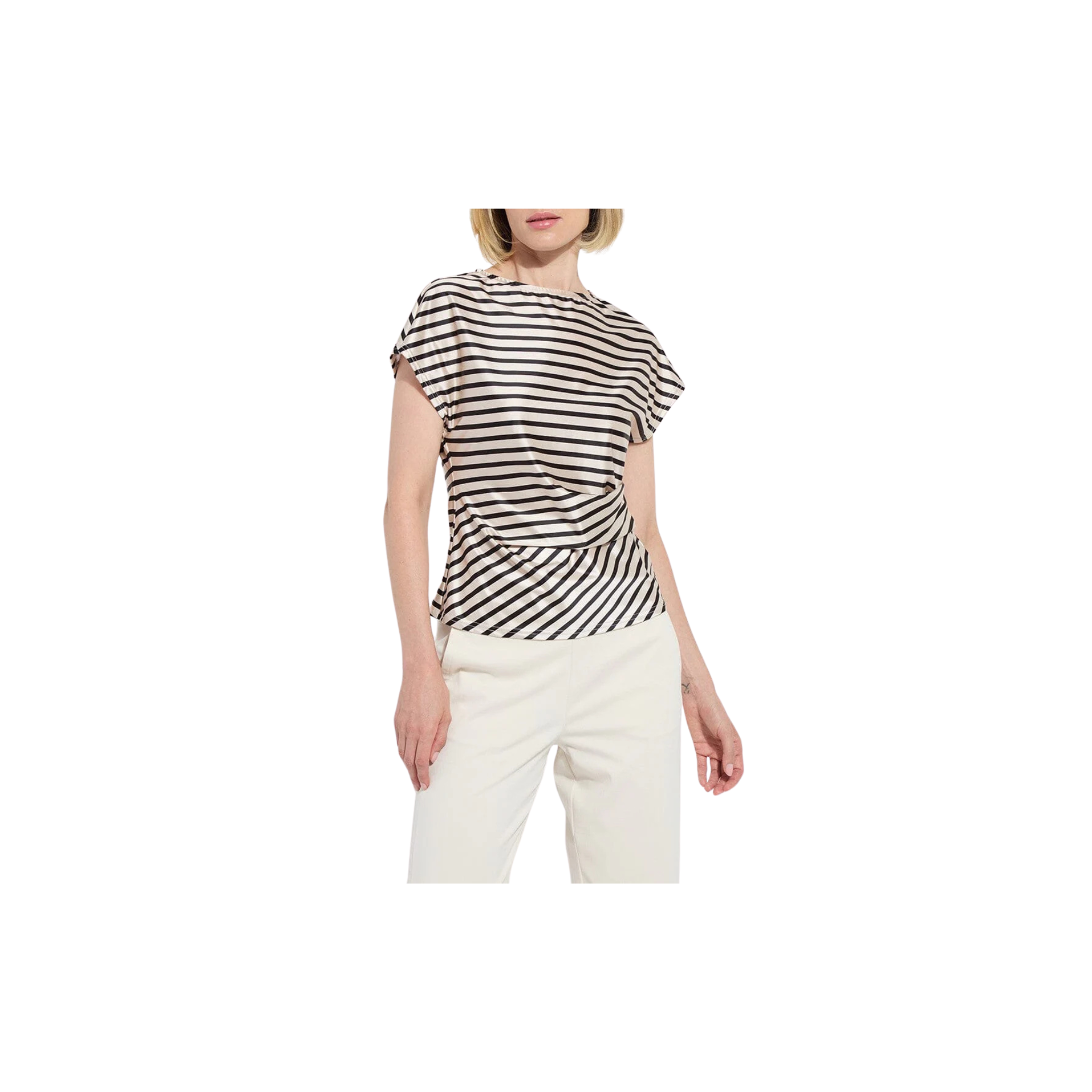 Bruna Side Draped Top Printed-Coastal Stripe