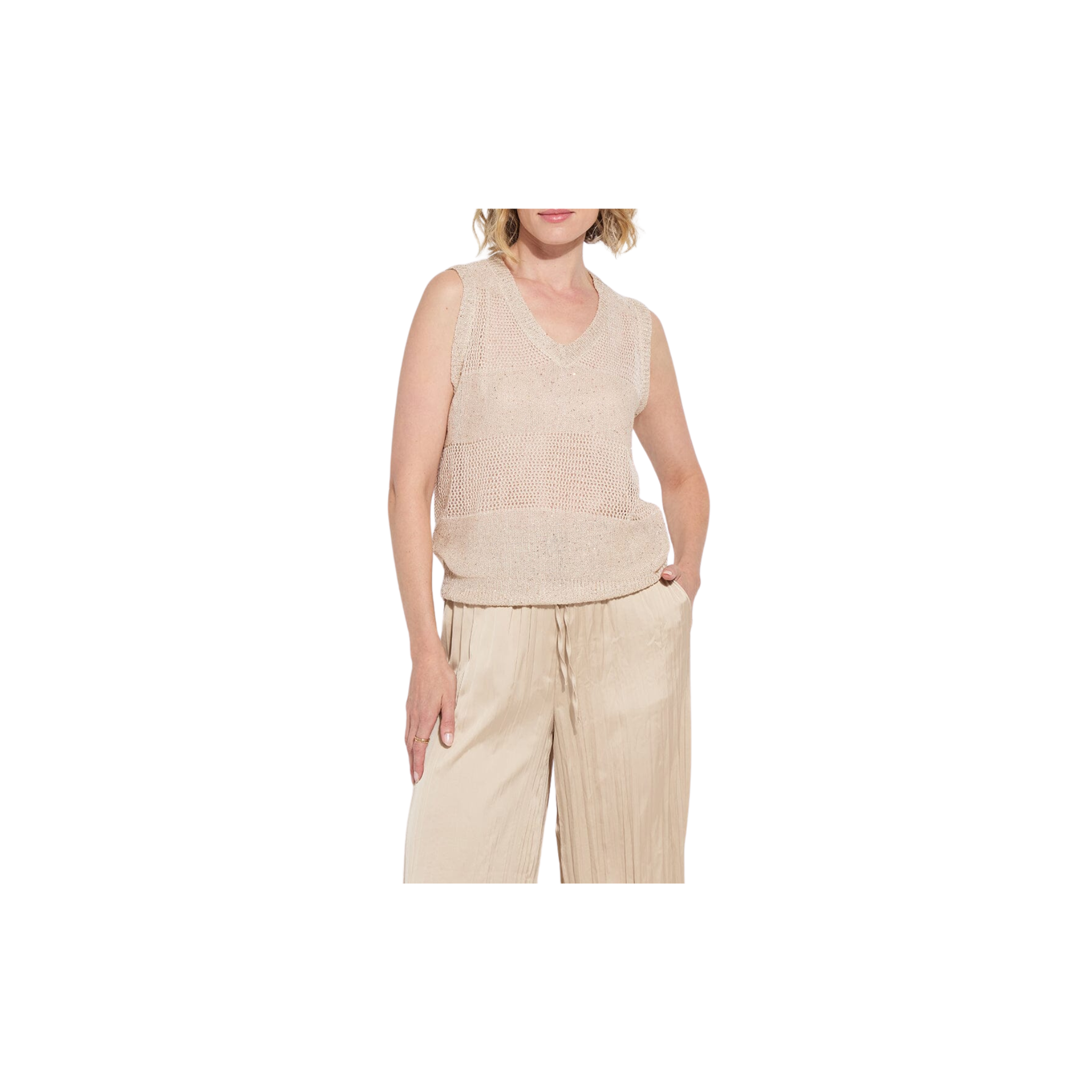Bria Sequined V-Neck Shell-Chablis Sequins