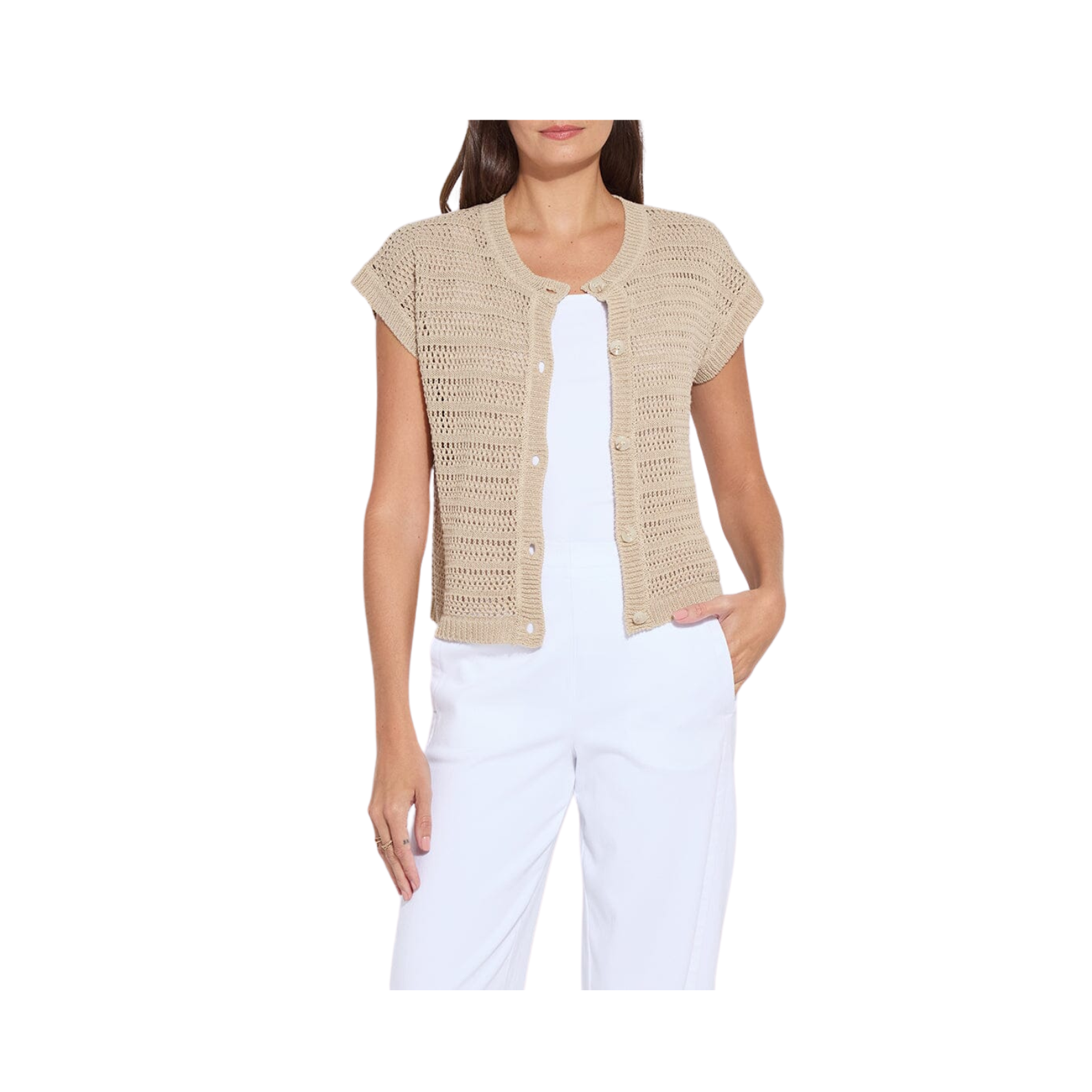 Lysse Brisa Linen Mesh Sleeveless Cardi-Linen