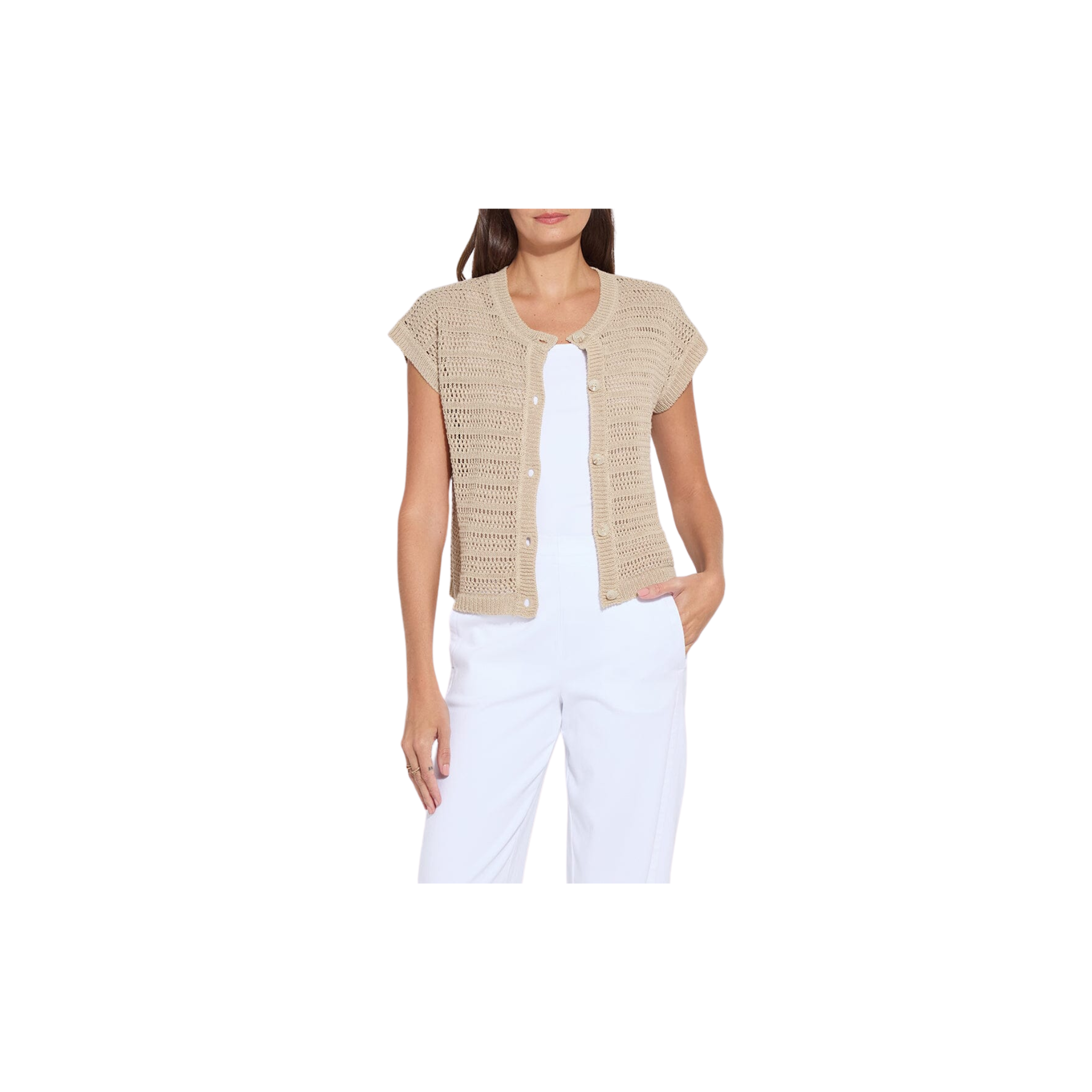 Brisa Linen Mesh Sleeveless Cardi-Linen