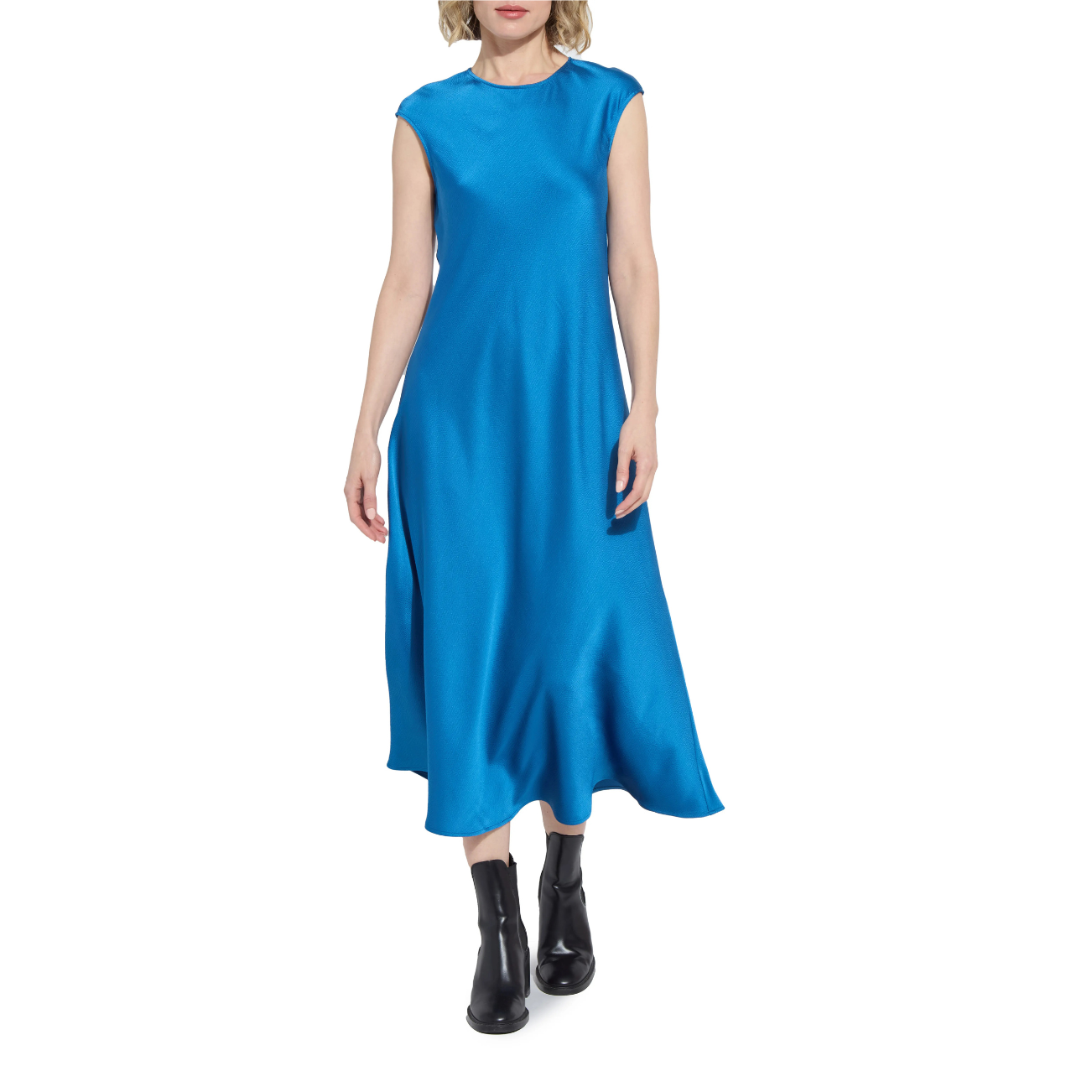 Lysse Silvana Bias Cut Stretch Satin Midi Dress-Deep Sapphire