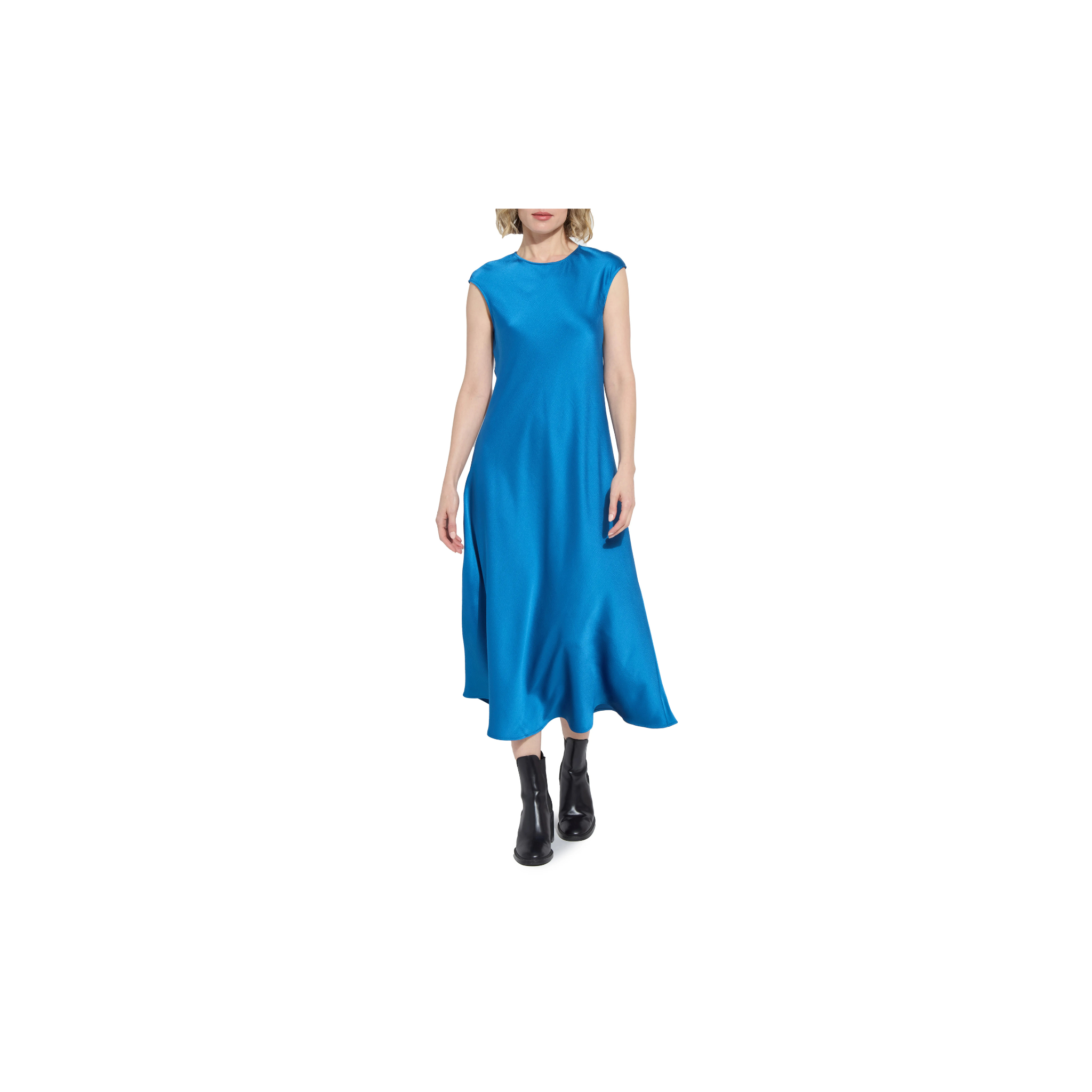 Silvana Bias Cut Stretch Satin Midi Dress-Deep Sapphire
