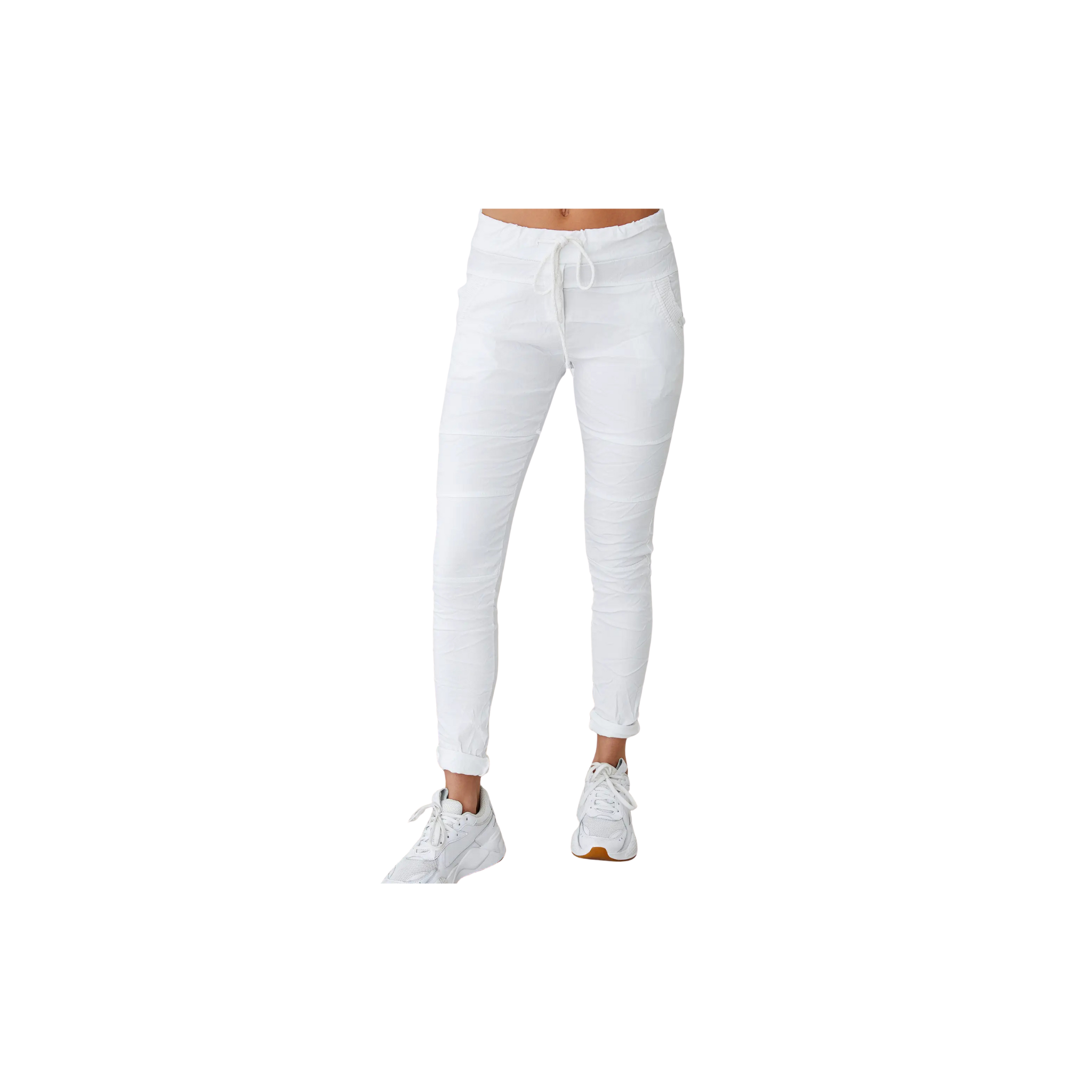 Drawstring Crinkle Joggers (White)