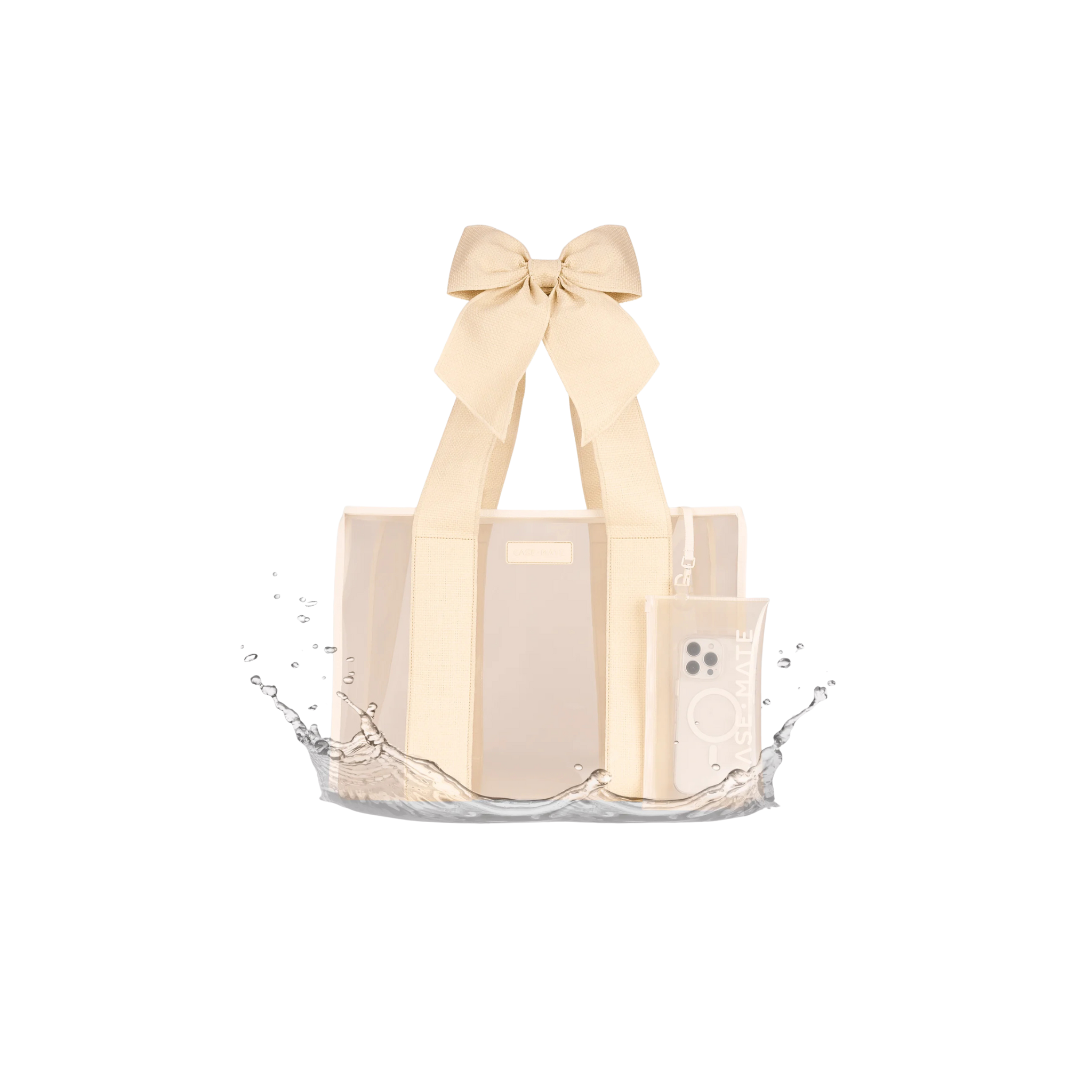 Case Mate Ecru Raffia Bow Jelly Tote w/ Phone Pouch