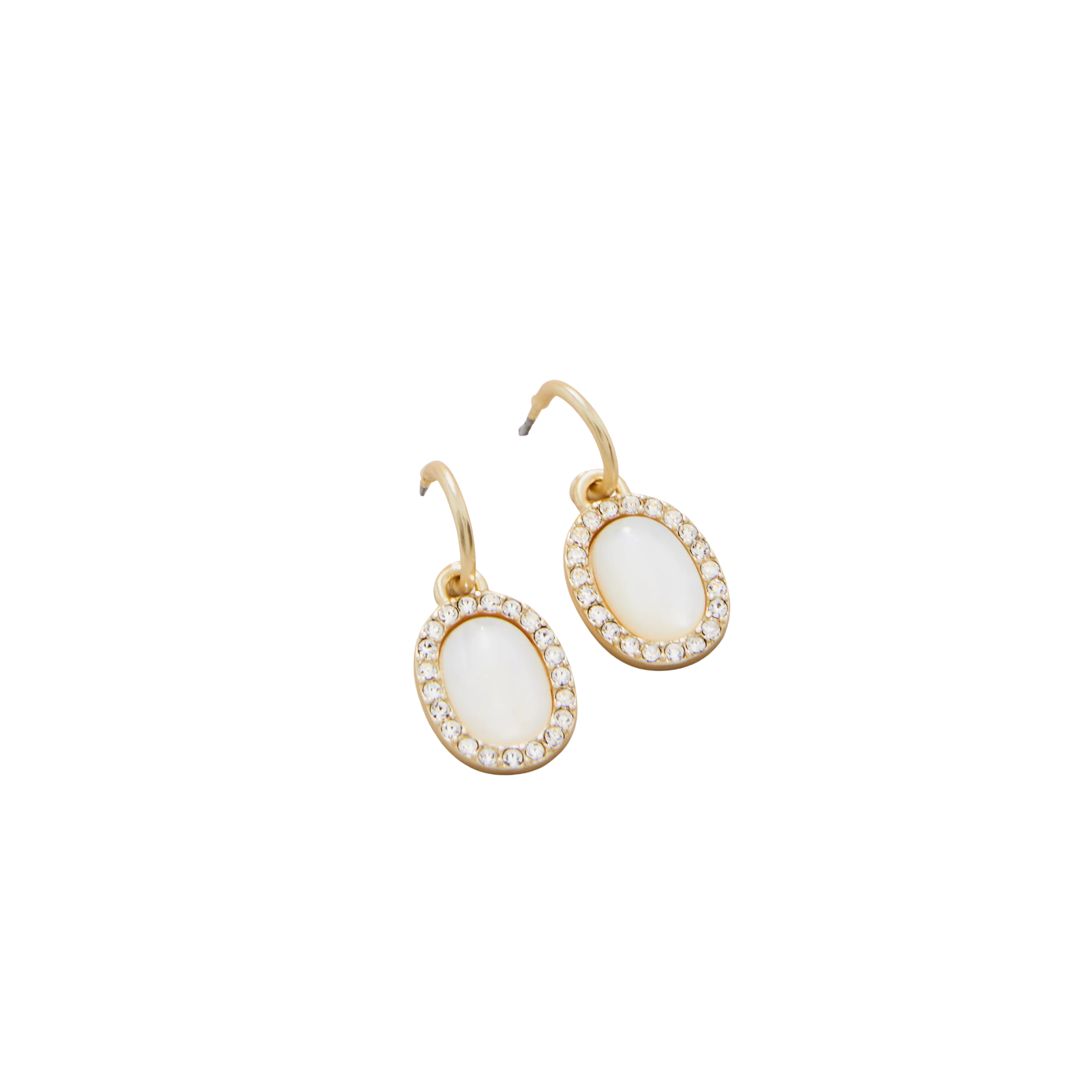 Oval Halo Drop Hoop Earrings Mother-of-Pearl