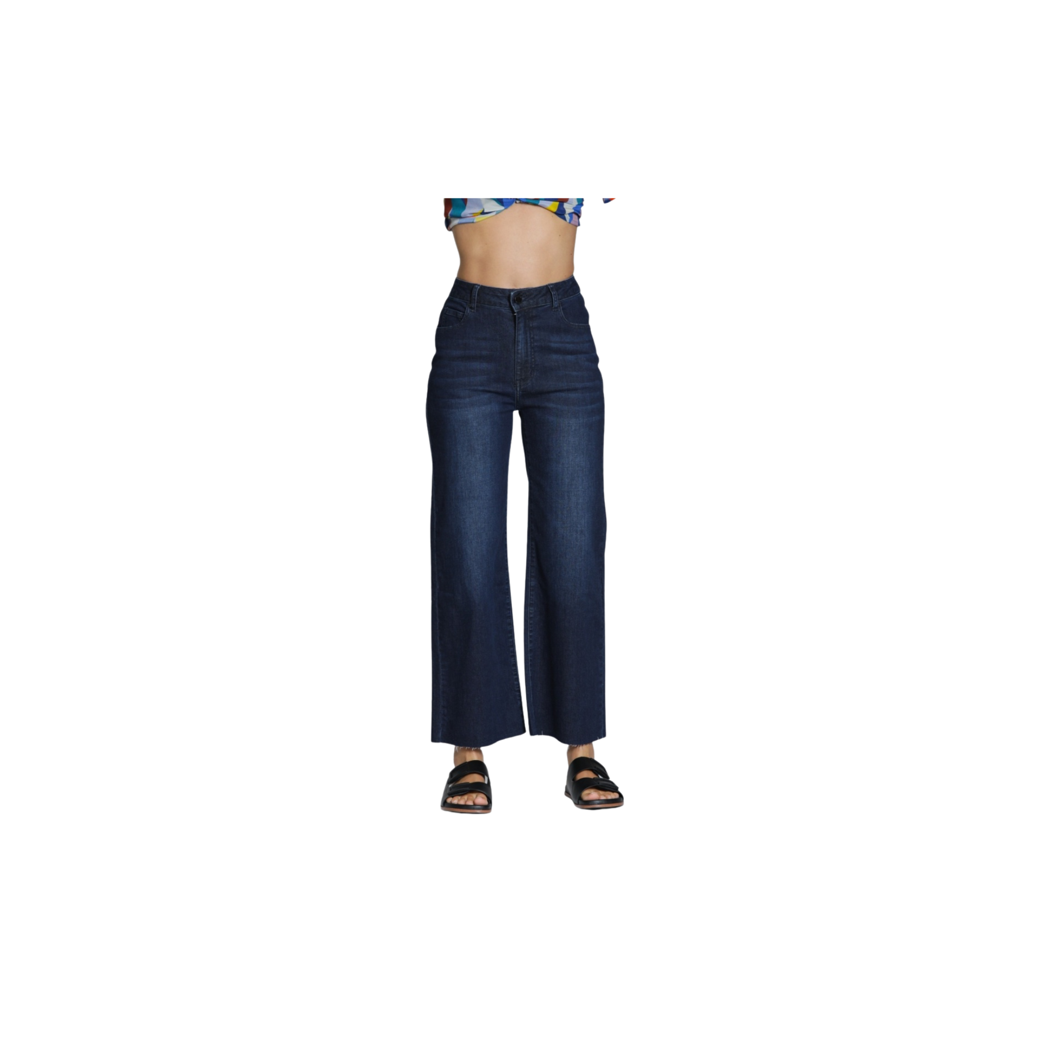 APNY Wide Leg Crop w/ Raw Edge Hem -Dk Indigo