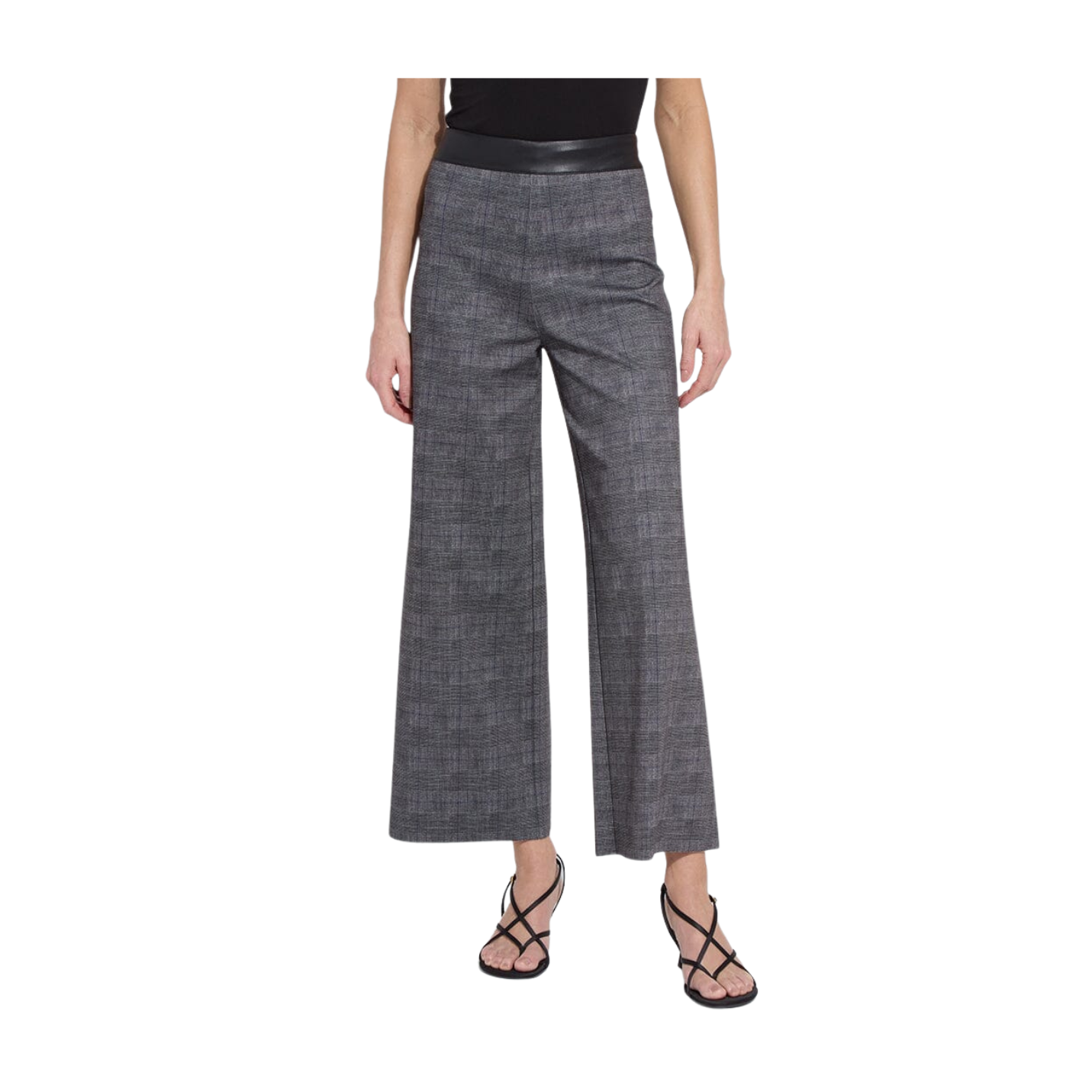 Lysse Denver Hi Waist Wide Leg Printed Ponte -Charcoal Glen Plaid