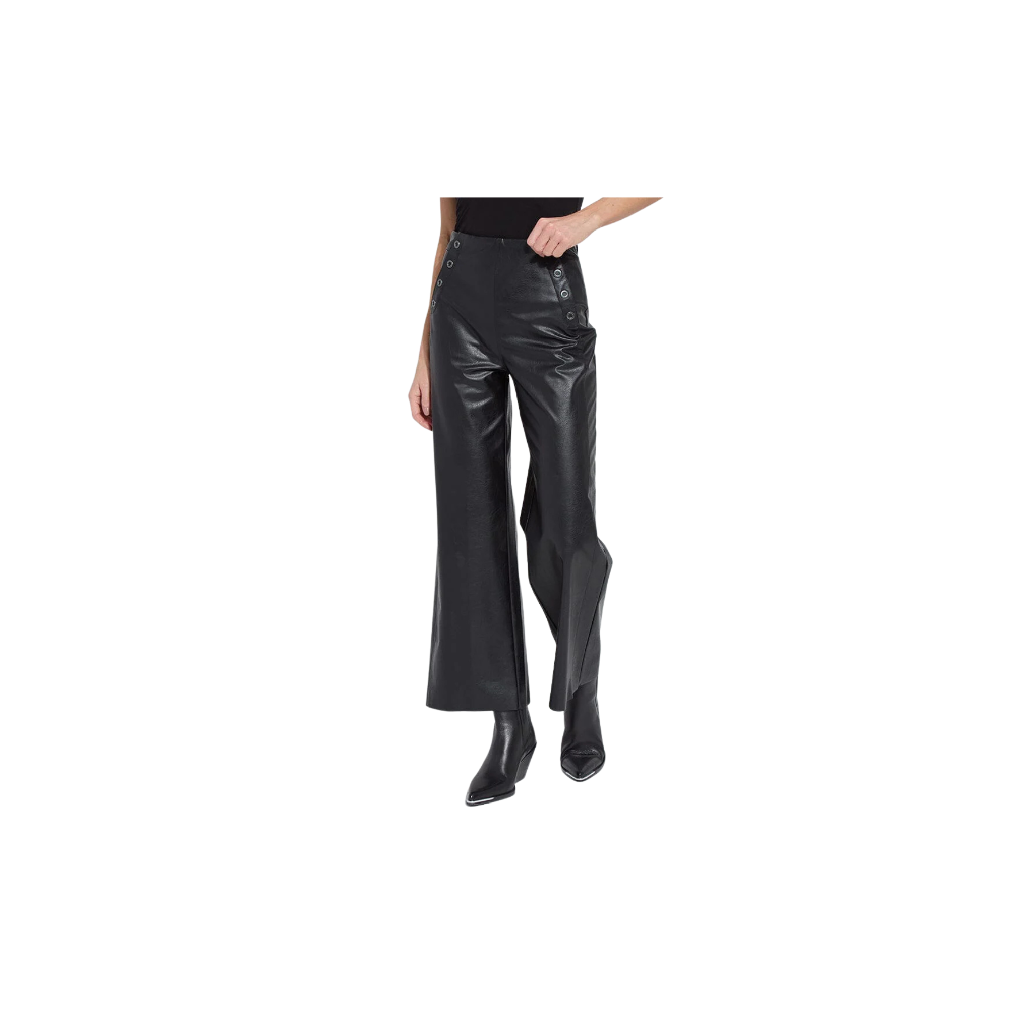 Odalis Hi Waist Vegan Leather Wide Leg Pant -Black