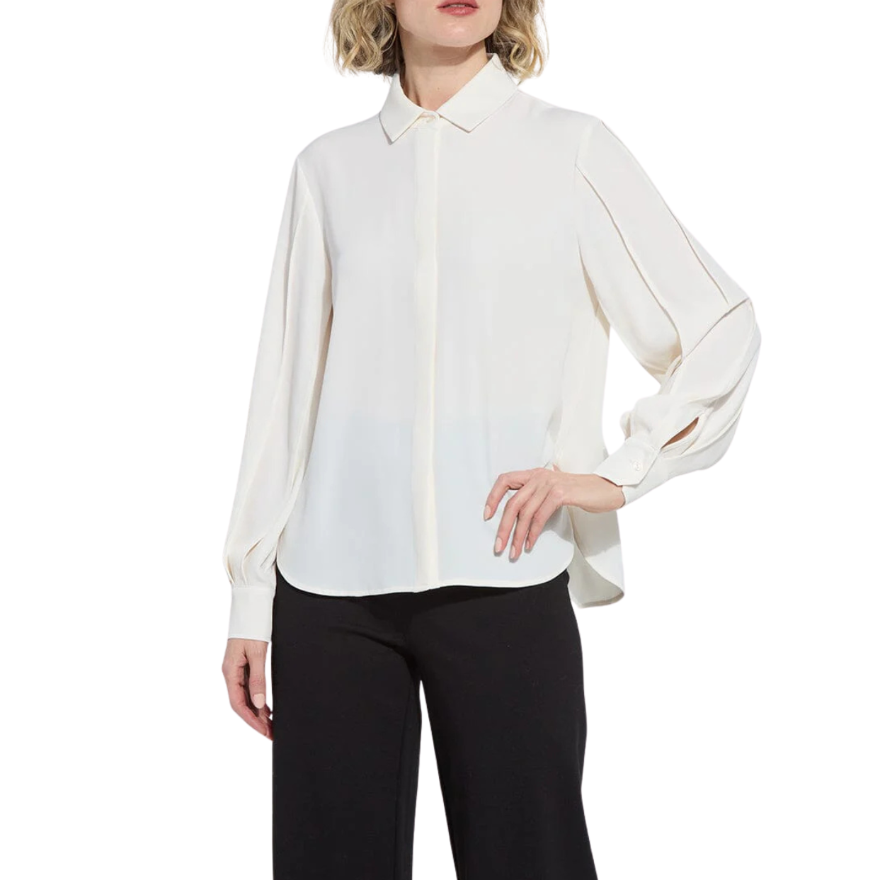 Lysse Ivette Pleated Balloon Sleeve Blouse -Natural Pearl