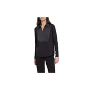 Pietra Shirt Collar Mix Media Top-Black