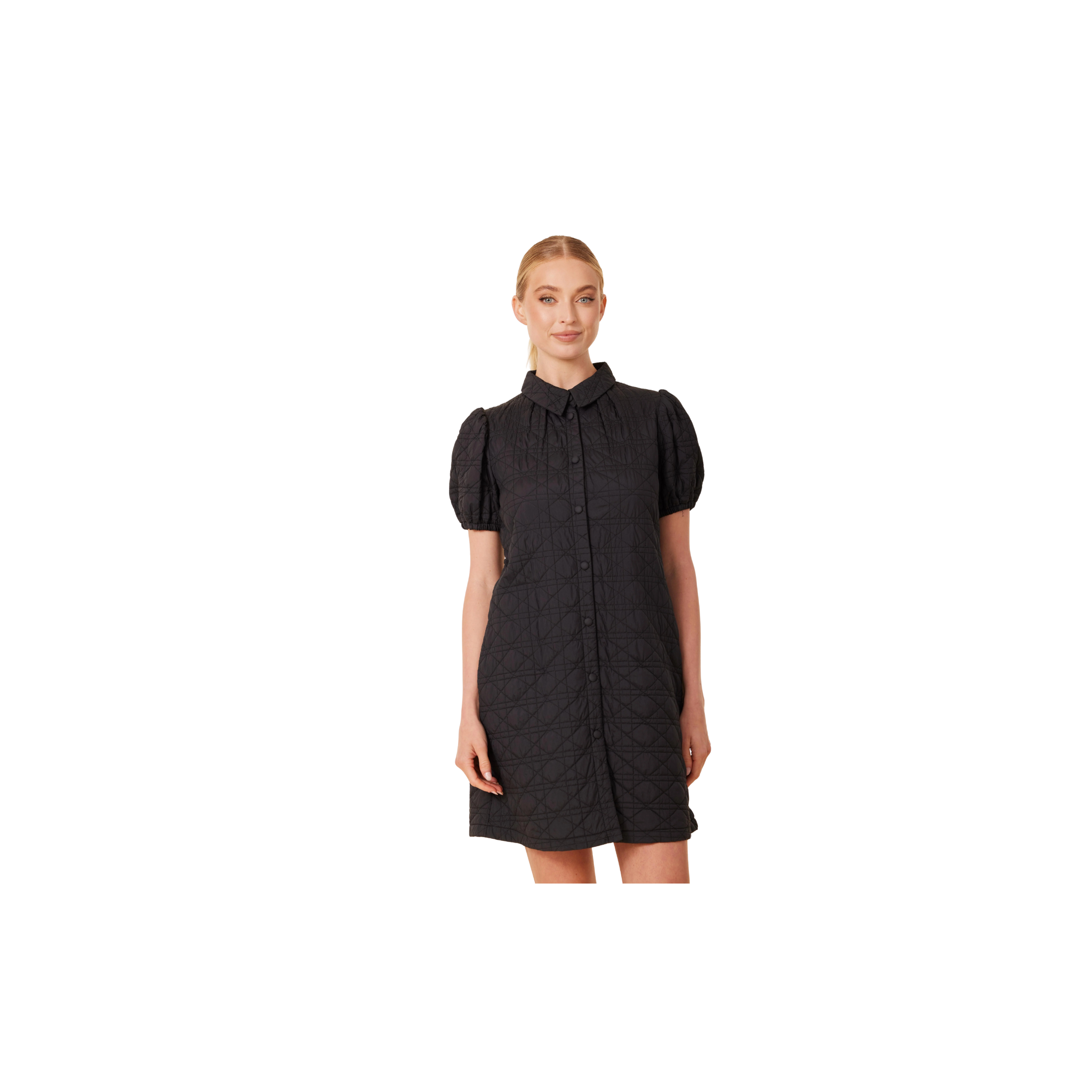 Nylon Quilted Dress-Black