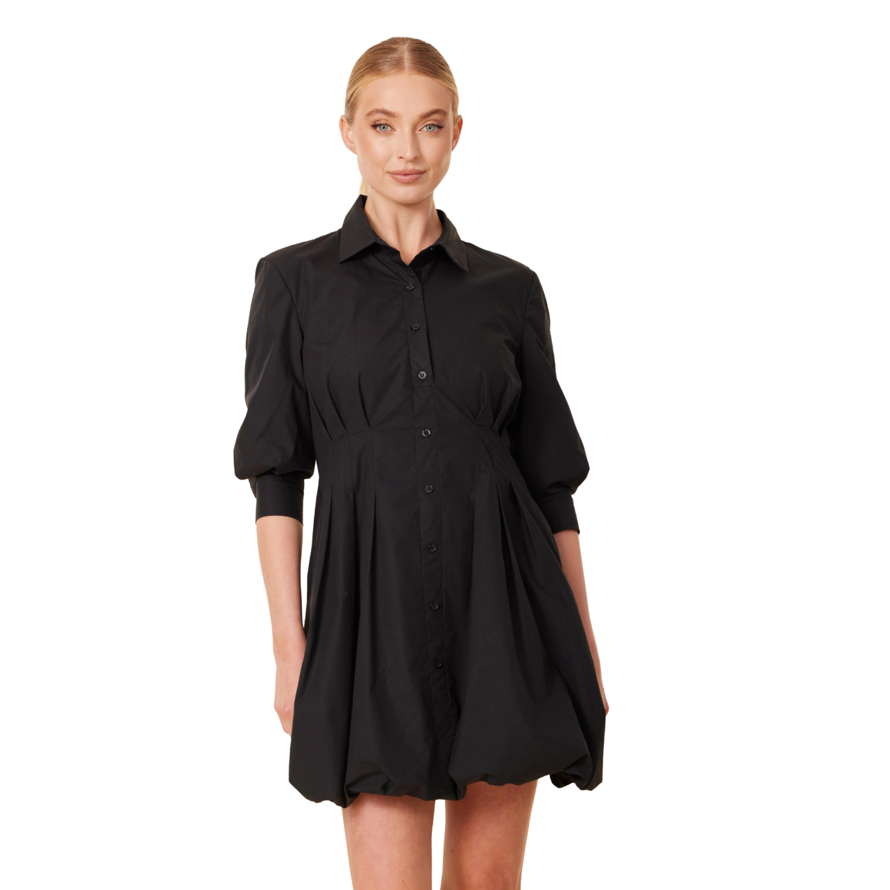 Dolce Cabo Poplin 3/4 Sleeve Bubble Dress -Black