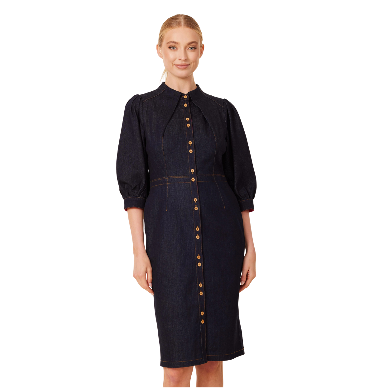 Dolce Cabo Denim Gold Button Dress