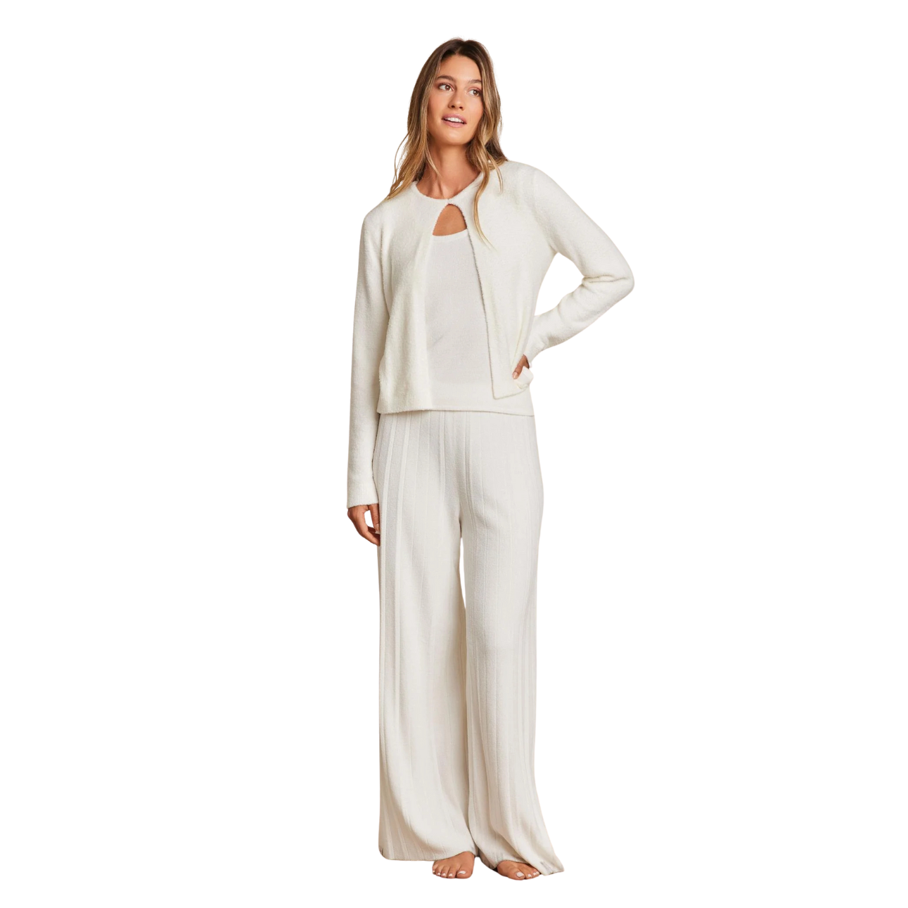 Barefoot Dreams CozyChic Lite Striped Cardigan with Button -Pearl