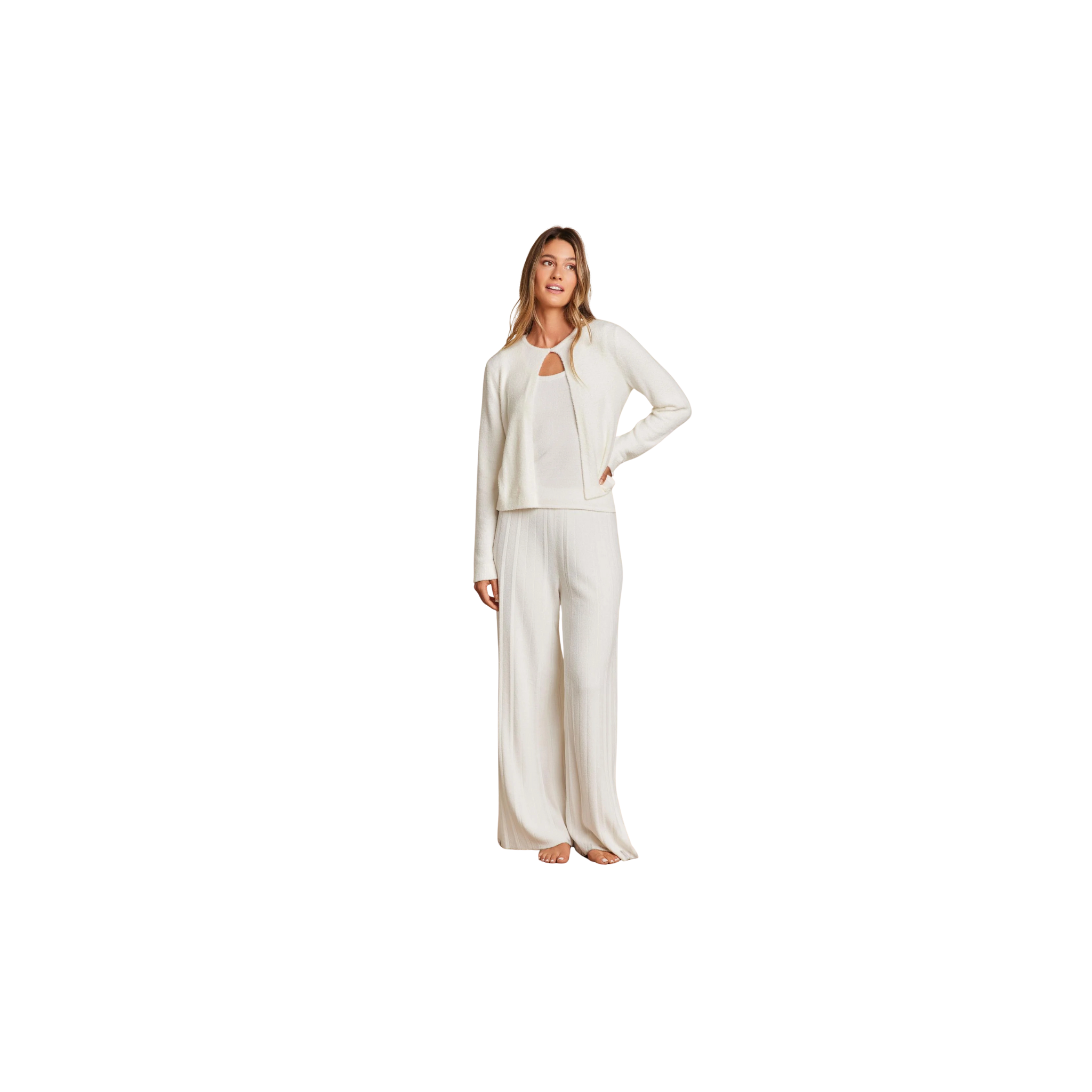 Barefoot Dreams CozyChic Lite Striped Cardigan with Button -Pearl