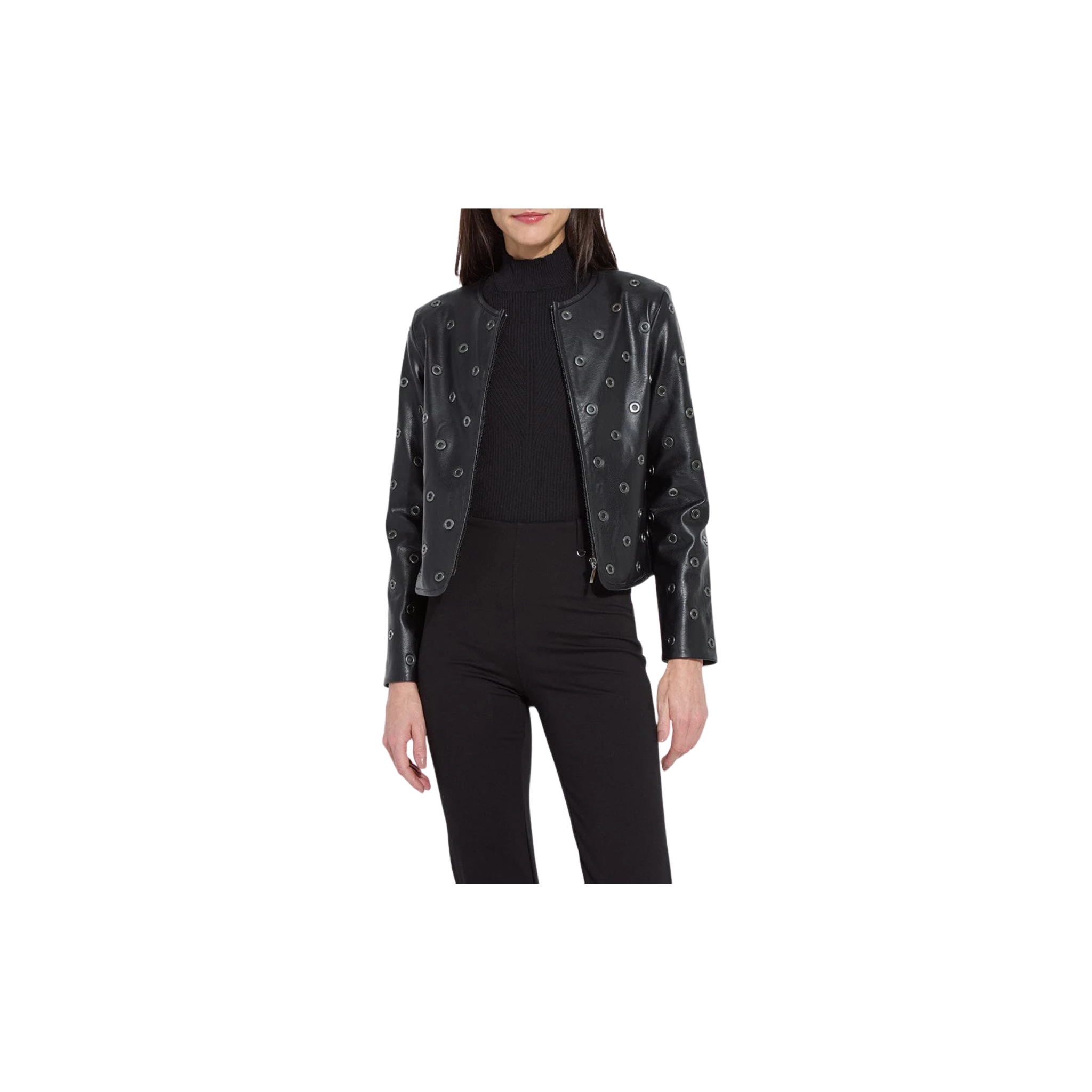 Geneva Grommet Vegan Leather Jacket -Black
