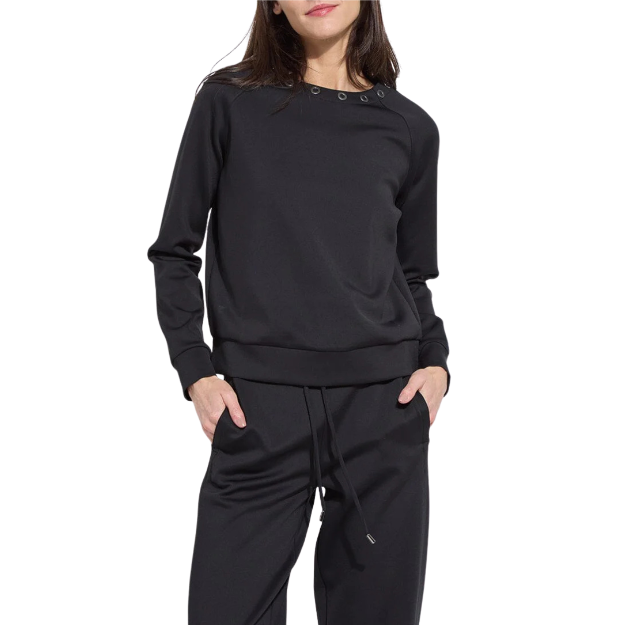 Lysse Desi Grommet Detail Neoprene Pullover -Black