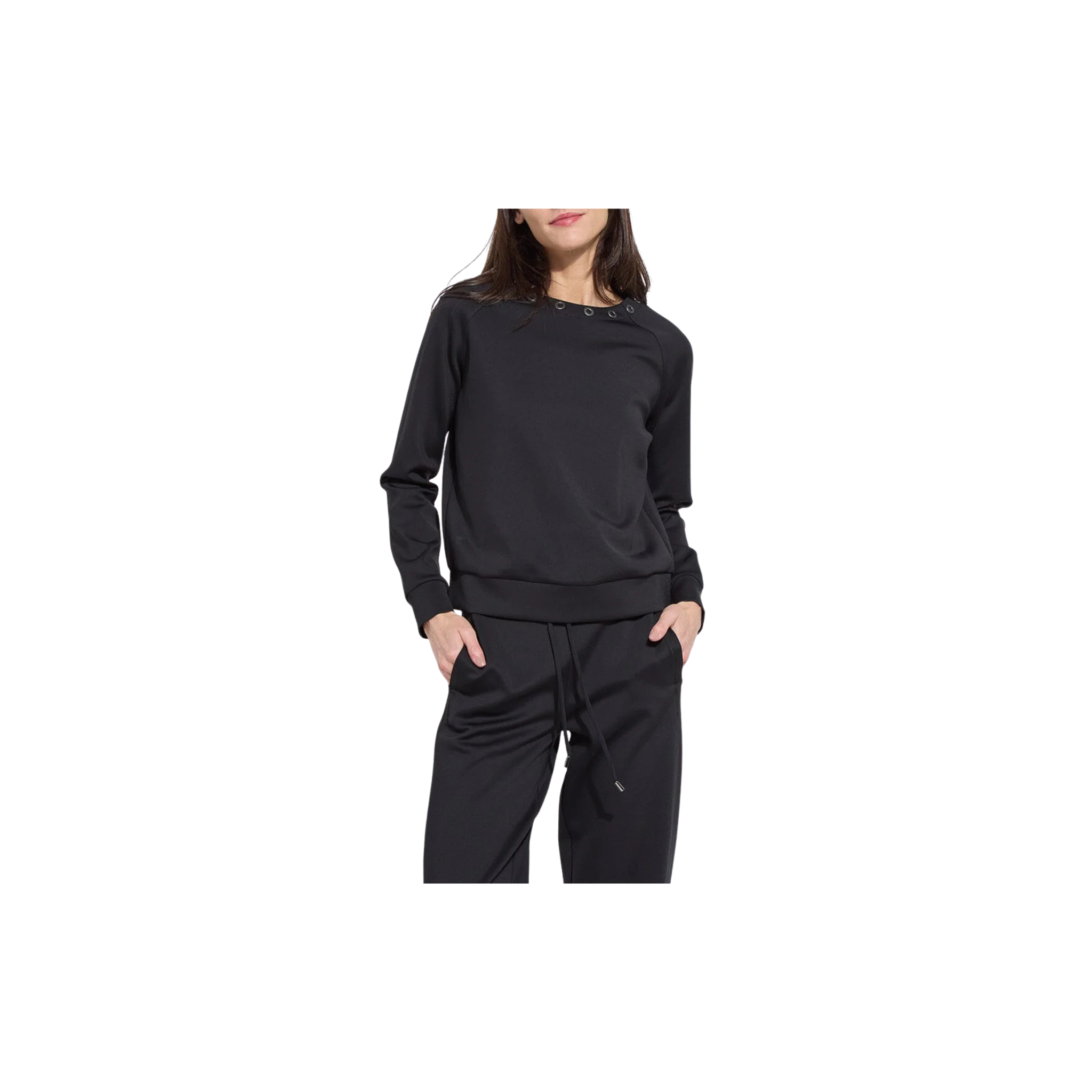 Desi Grommet Detail Neoprene Pullover -Black