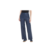 Cortina Hi Waist Wide Leg Vegan Leather Pant-Deep Blue