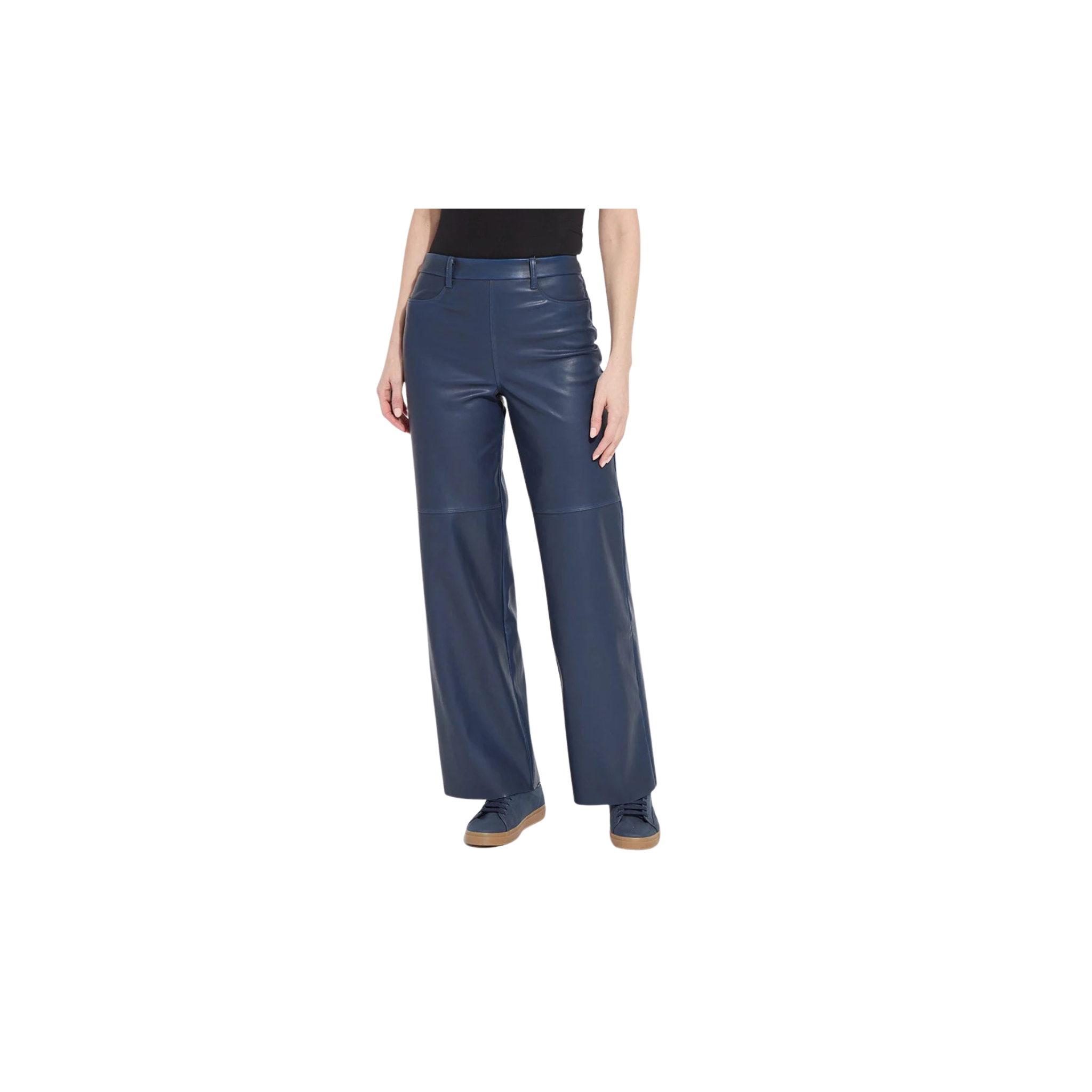 Cortina Hi Waist Wide Leg Vegan Leather Pant-Deep Blue