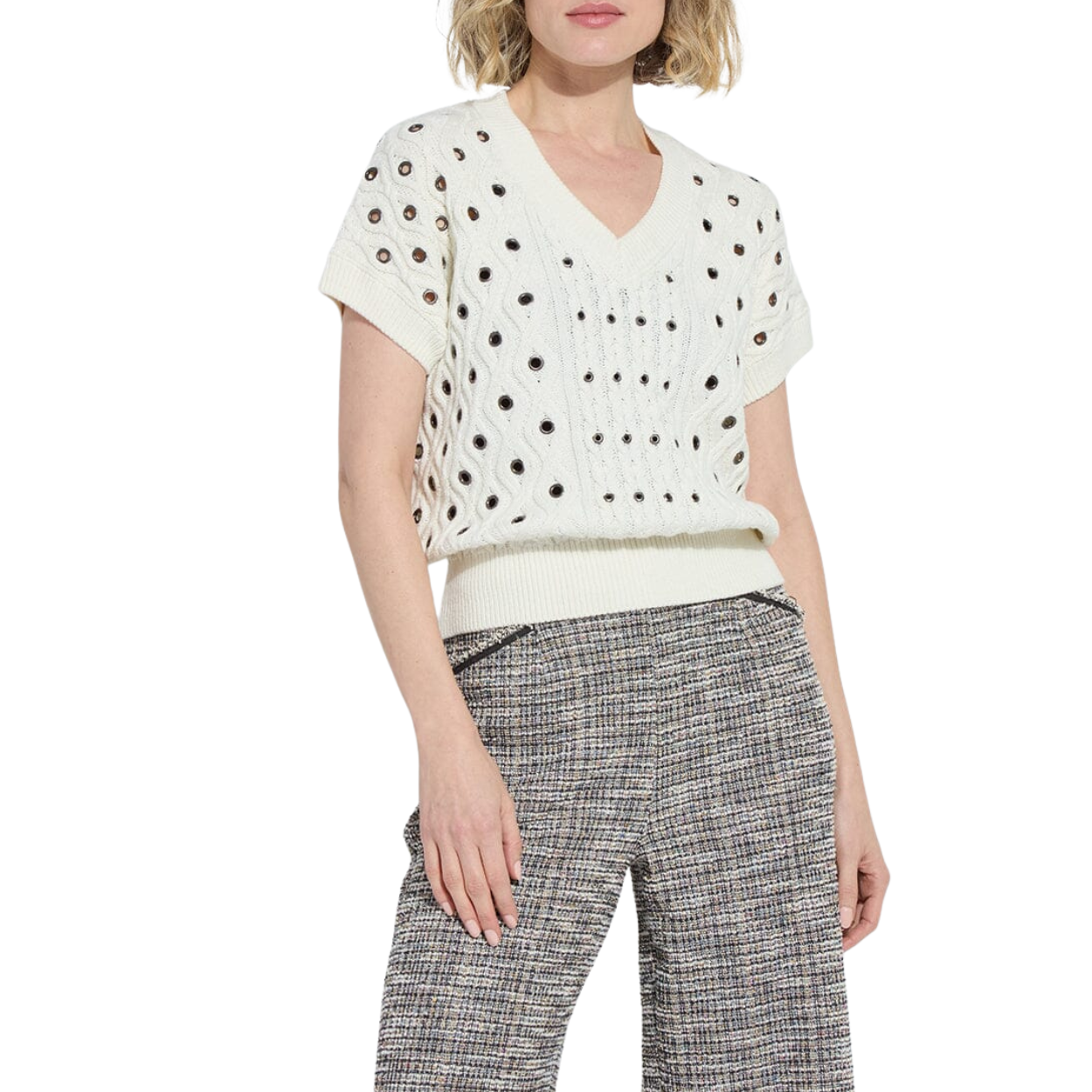 Lysse Claudie Eyelet Cable Vest -Ecru