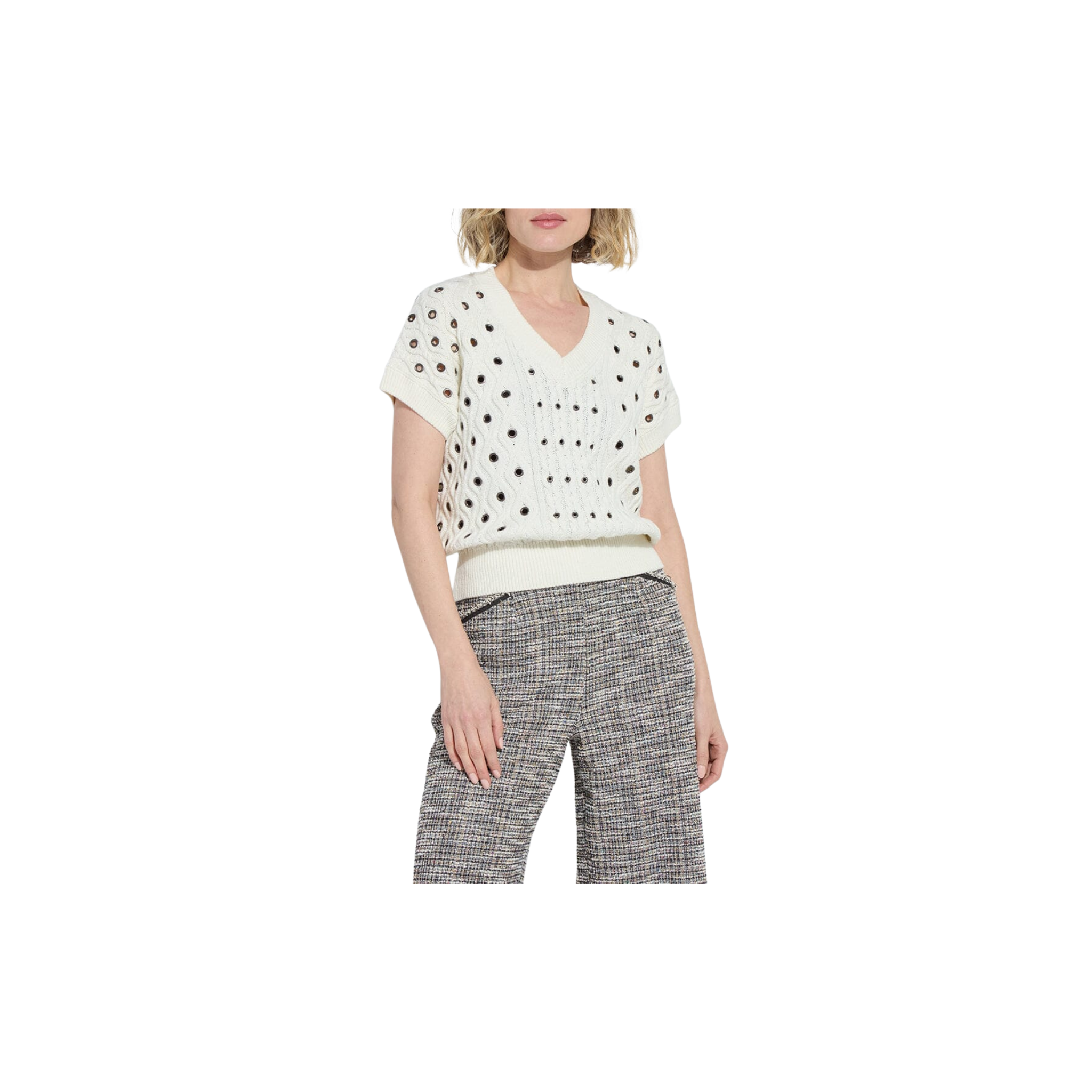 Claudie Eyelet Cable Vest -Ecru