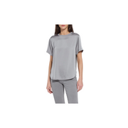 Aline Crew Neck Mix Media Top -Dark Heather