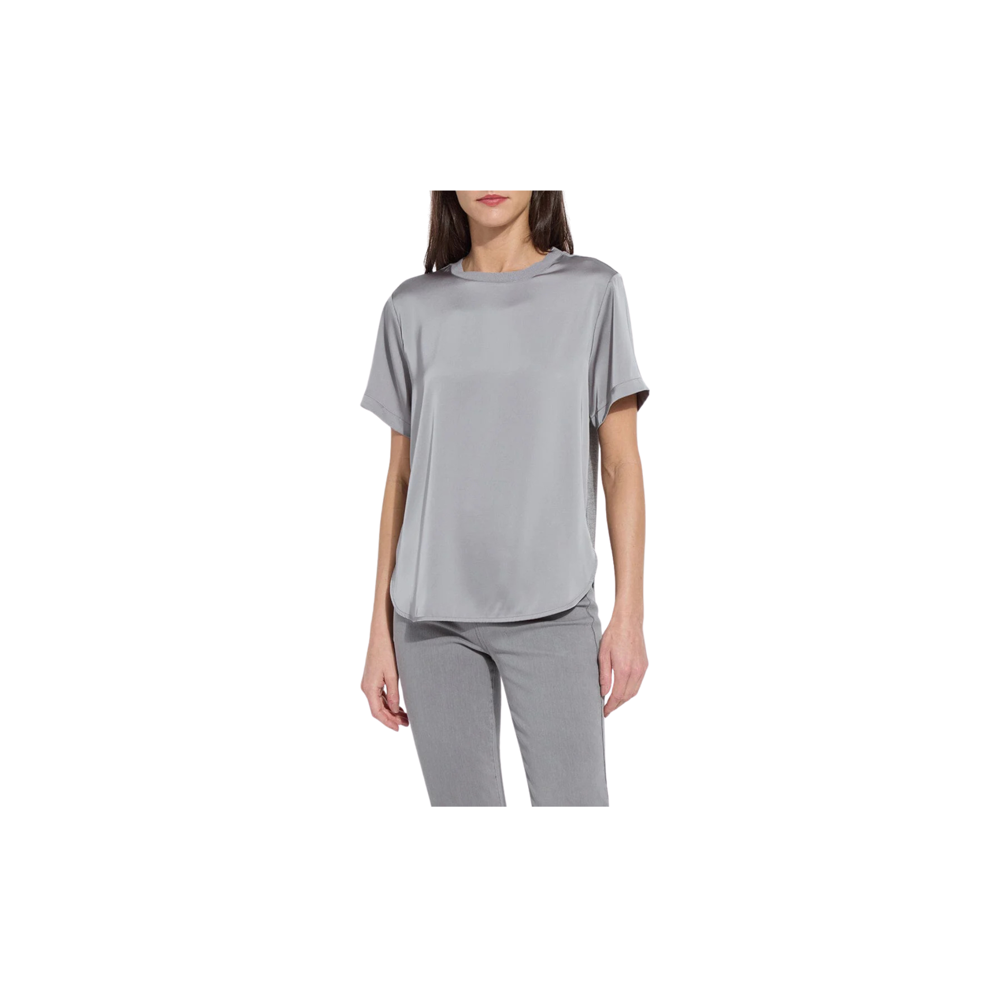 Aline Crew Neck Mix Media Top -Dark Heather