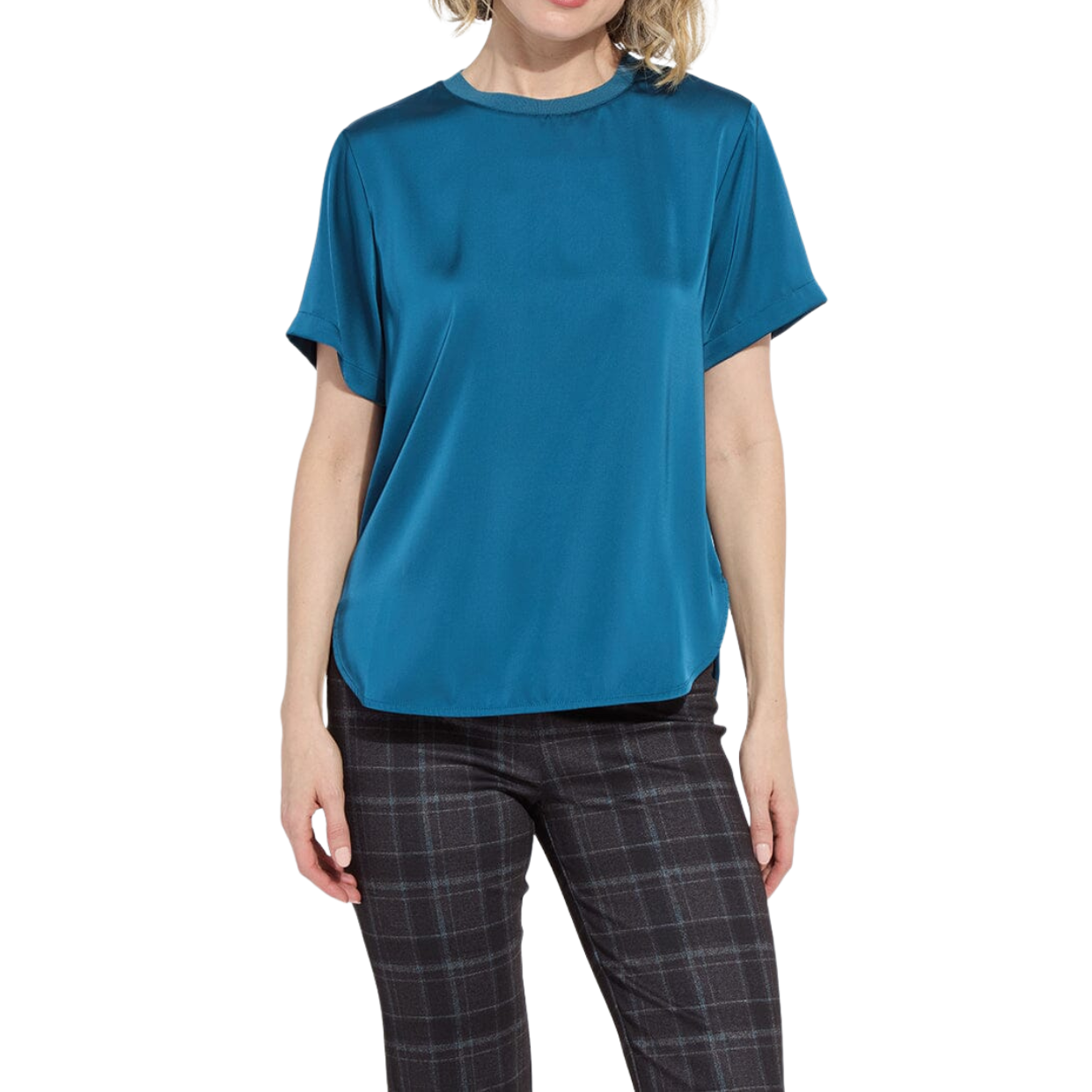 Lysse Aline Crew Neck Mix Media Top -Irish Blue