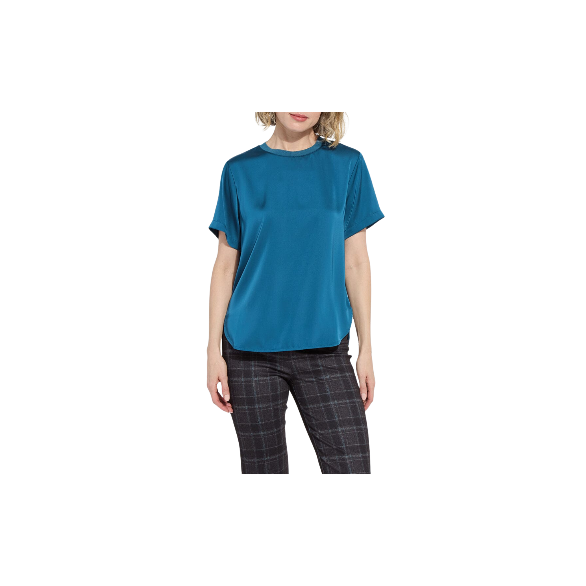 Aline Crew Neck Mix Media Top -Irish Blue