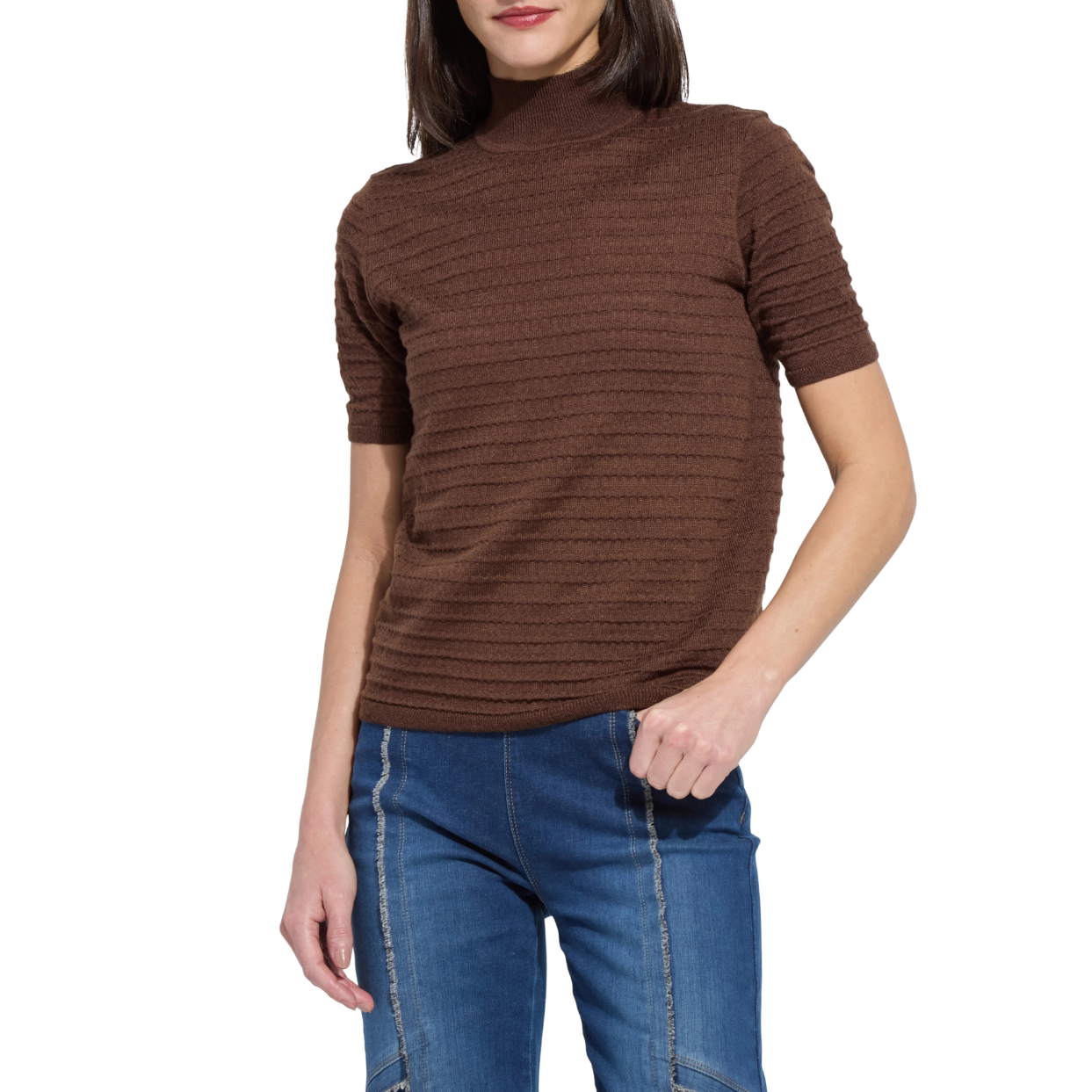 Lysse Lottie Mock Neck Short Sleeve Sweater-Polished Wood