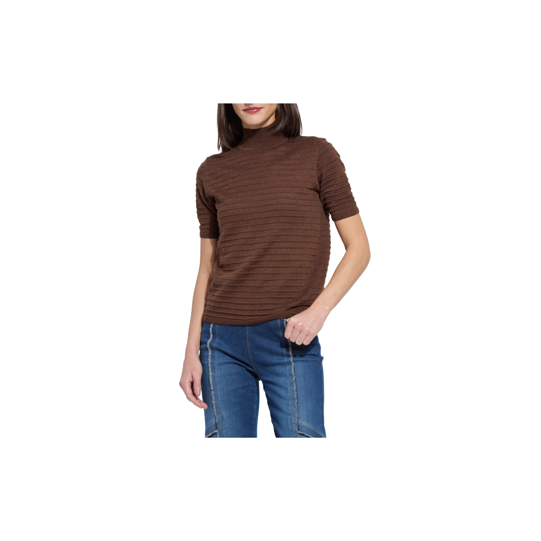 Lottie Mock Neck Short Sleeve Sweater-Polished Wood