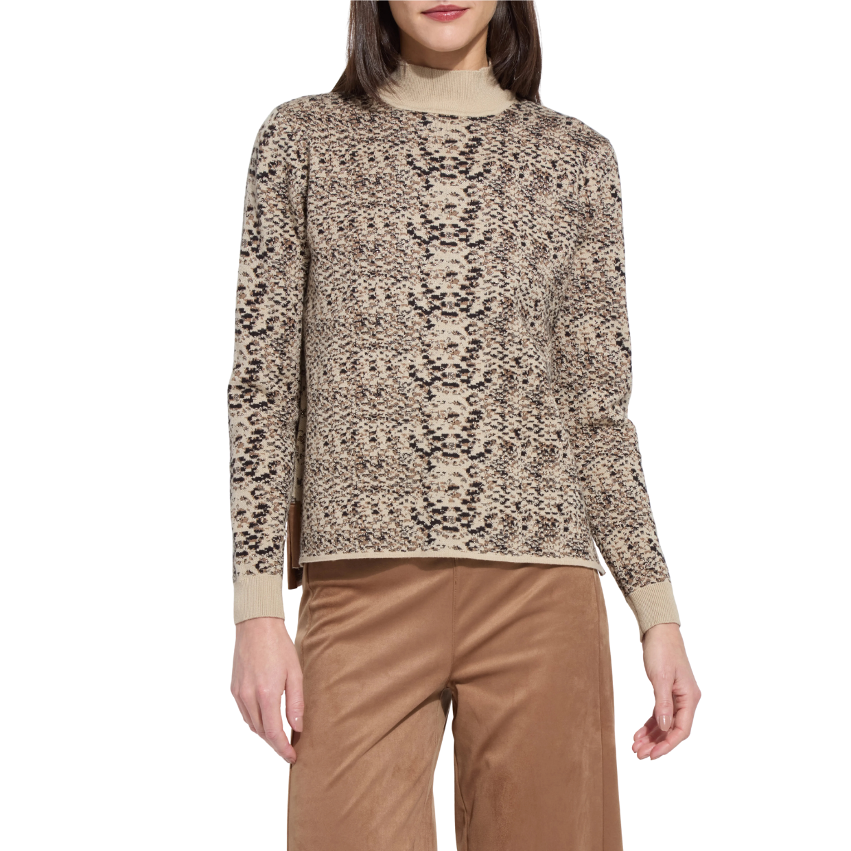 Lysse Declan Mock Neck Jacquard Sweater-Lux Camel Snake Jacquard