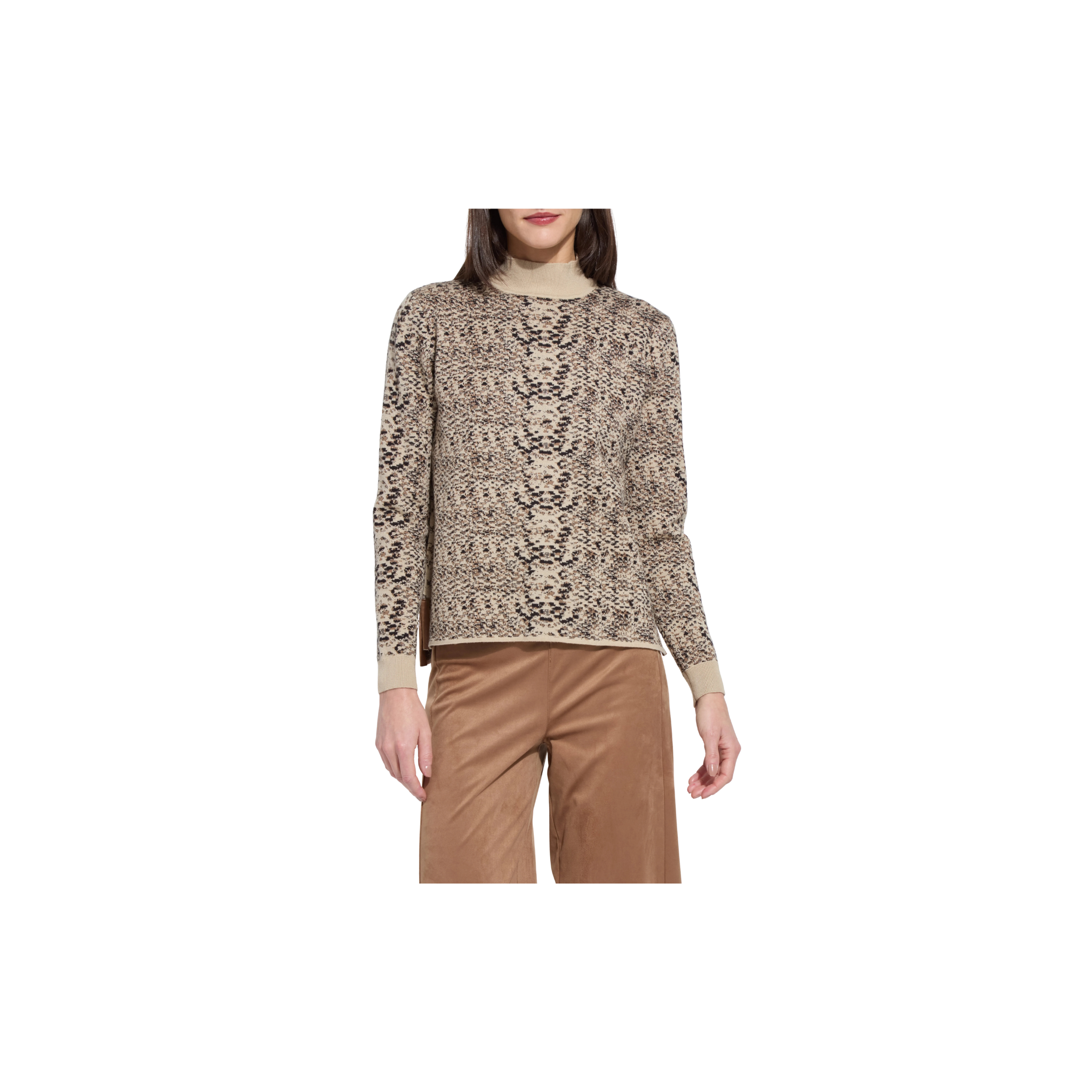 Declan Mock Neck Jacquard Sweater-Lux Camel Snake Jacquard