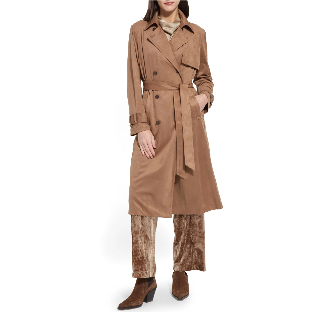 Lysse Agatha Faux Suede Trench Coat-Lux Camel