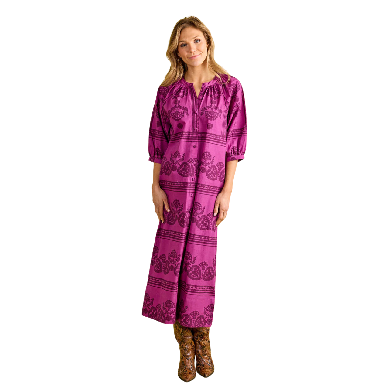 Double A Madeleine Dress-Garden Motif Violet