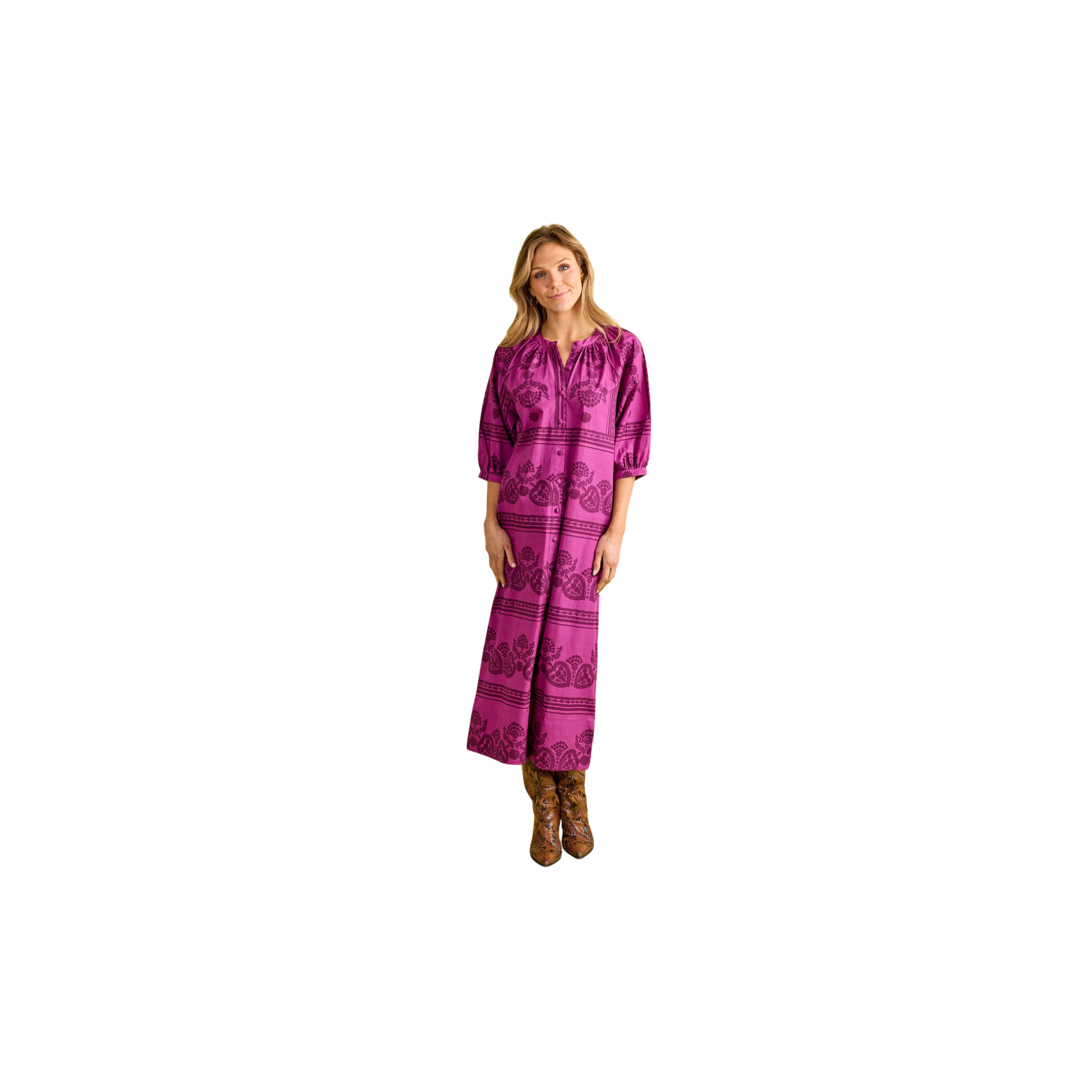 Double A Madeleine Dress-Garden Motif Violet