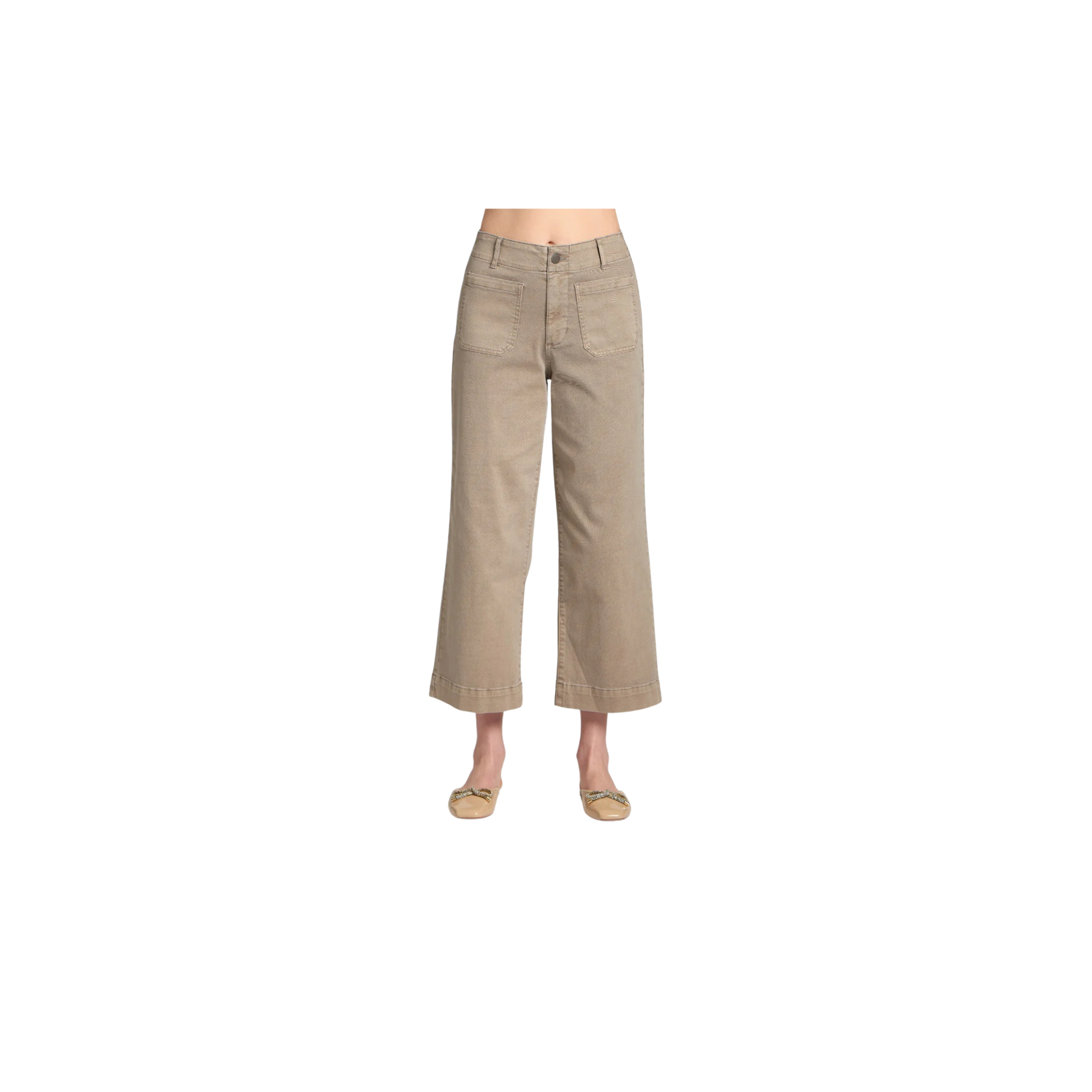 APNY Cropped Wide Leg Pant w/ Patch Pockets-Mocha