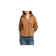 APNY Faux Suede Blouse w/ Blouson Sleeve-Caramel