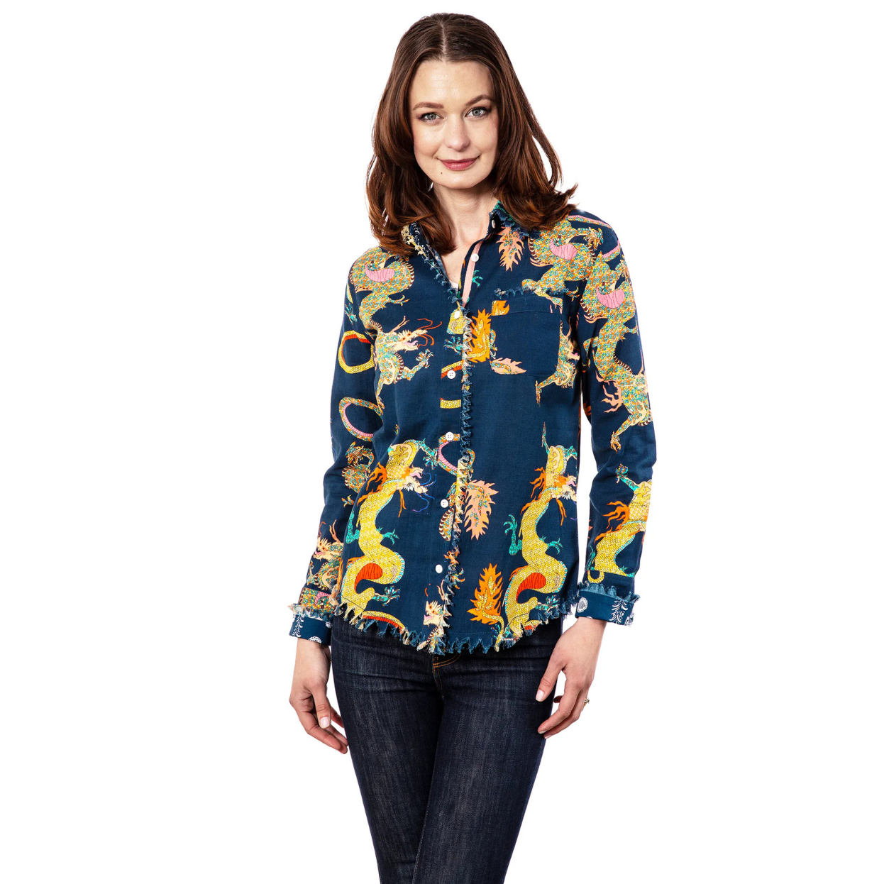 Dizzy Lizzie Dragon Cape Cod Top -Navy