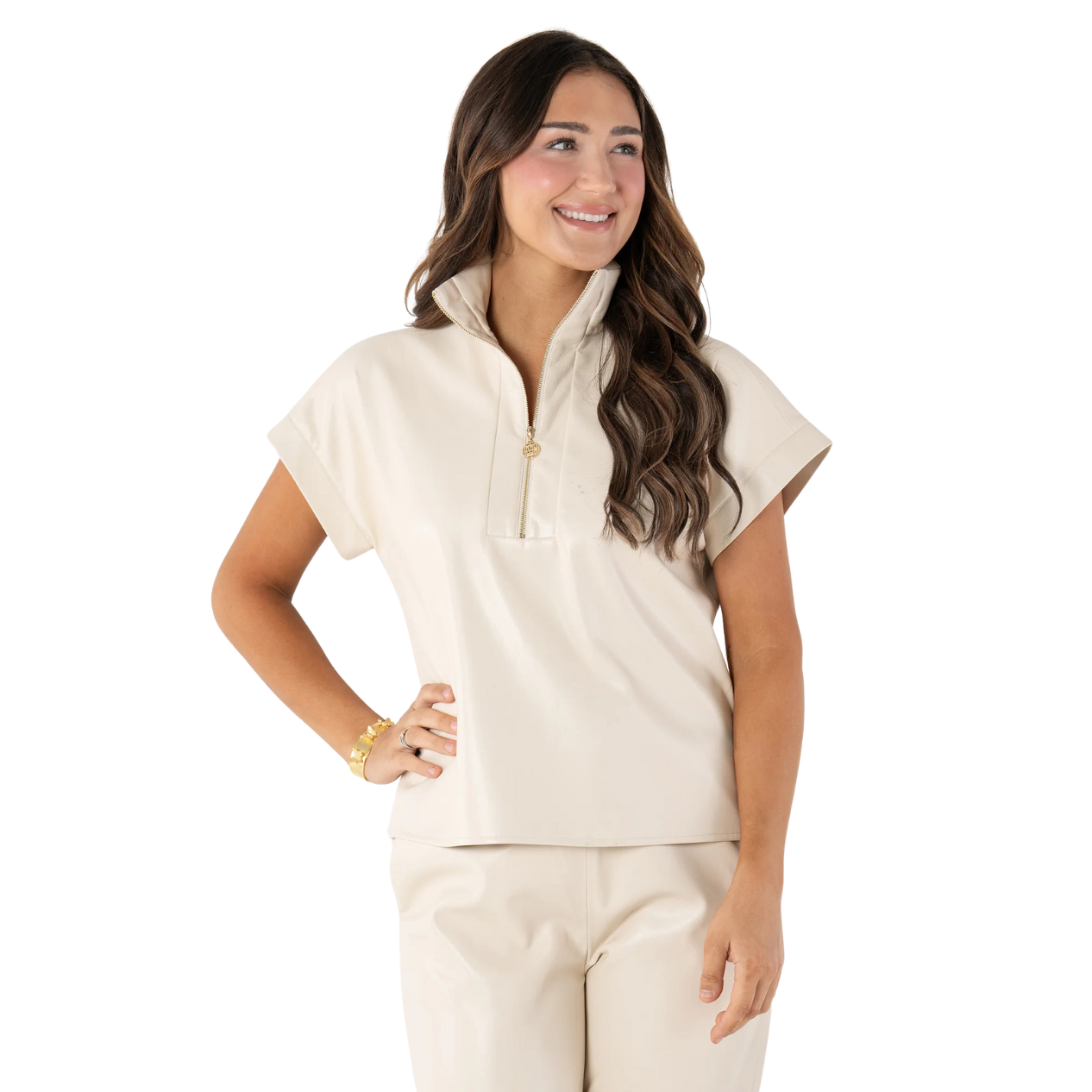 Emily McCarthy Poppy Pullover -Sandshell Vegan Leather